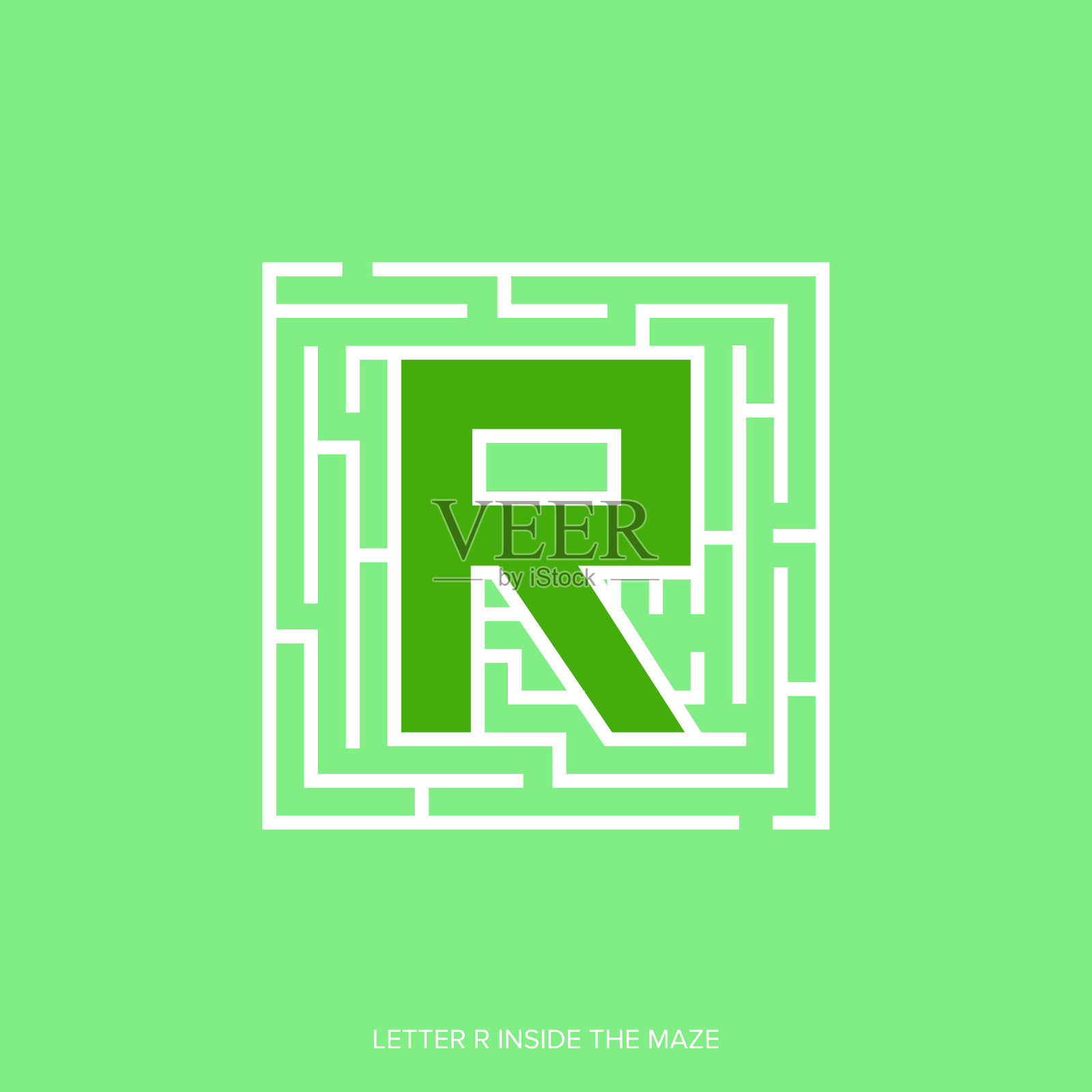 字母形状的迷宫迷宫，迷宫有一个入口和一个出口。平面设计，矢量插图。插画图片素材