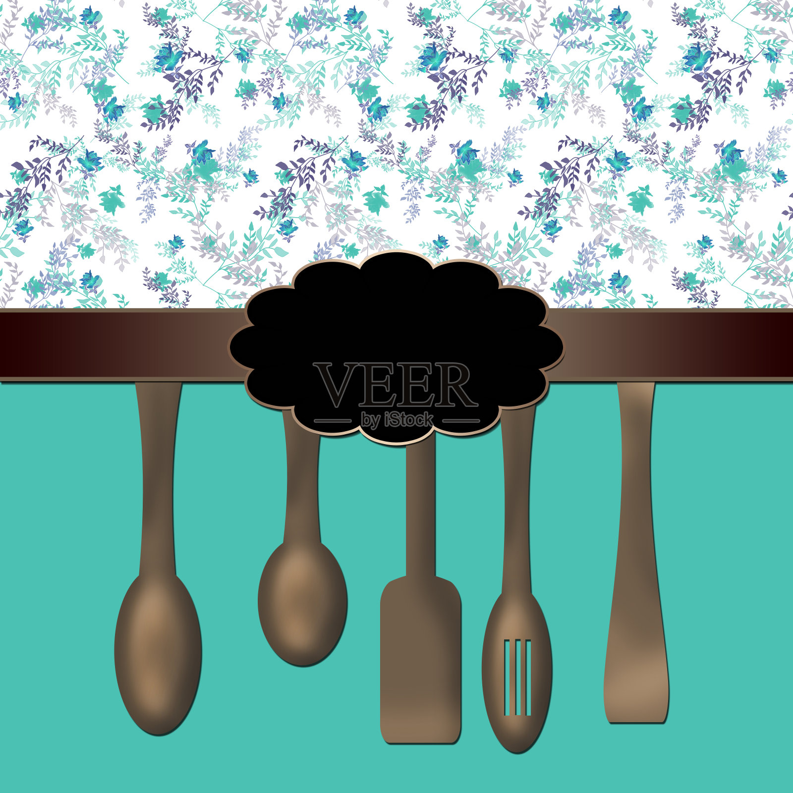 海报烹饪书封面与厨房烹饪元素复古风格插画图片素材