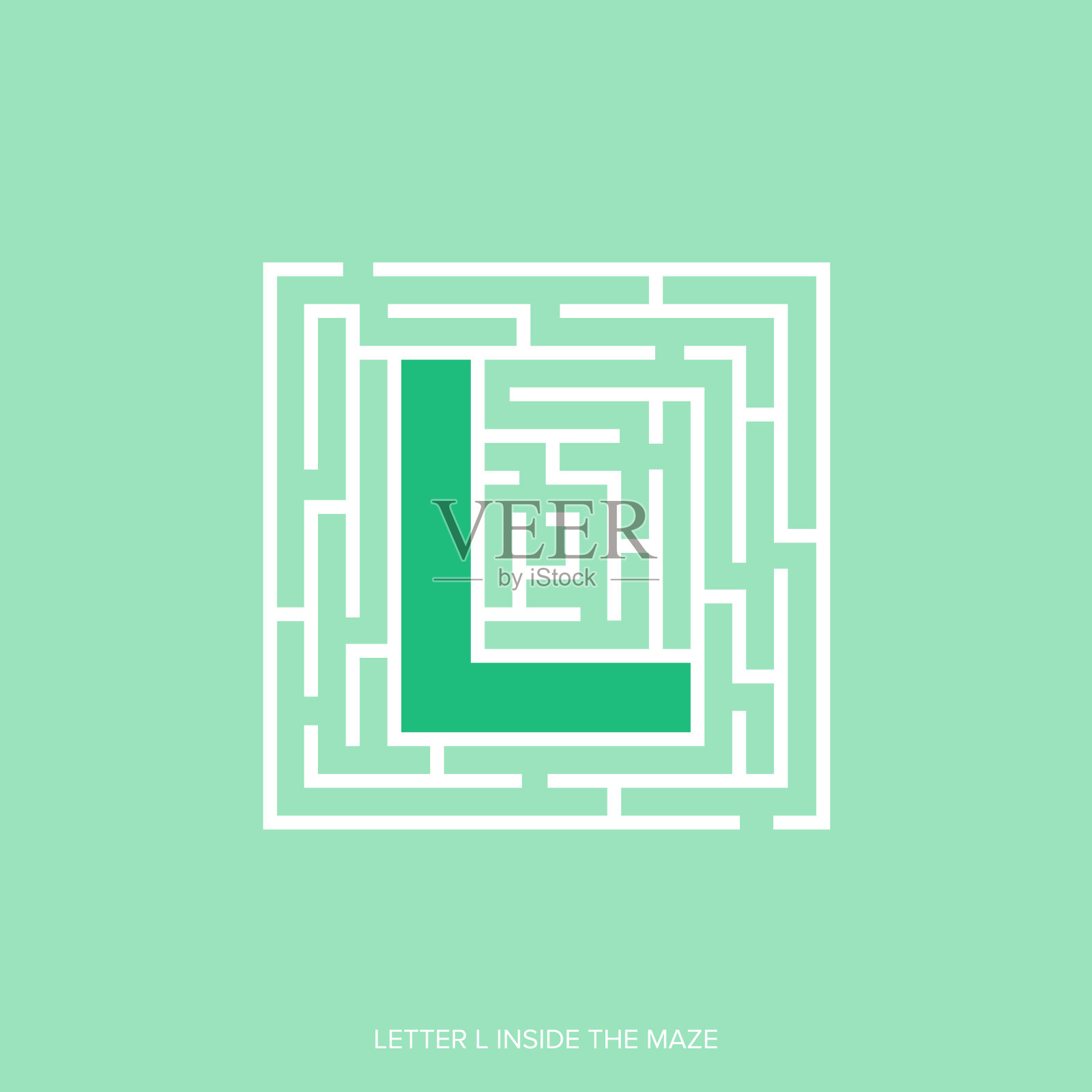 字母形状的迷宫迷宫，迷宫有一个入口和一个出口。平面设计，矢量插图。插画图片素材