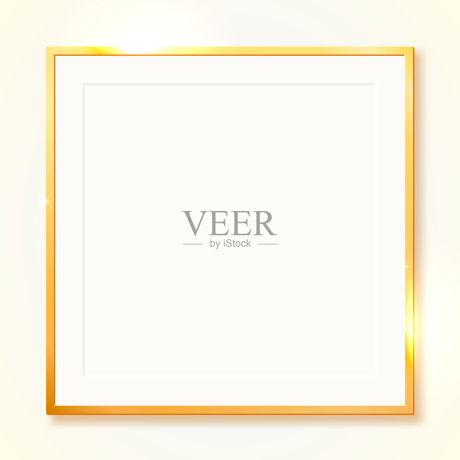 黄金光泽的vintage边界孤立在透明的背景上。金色豪华逼真的矩形框架。插画图片素材