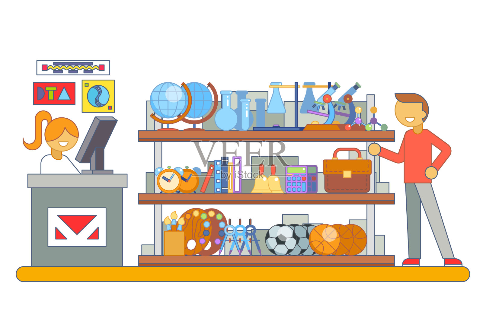 商店采购商品购物车准备教育学院学校知识平面设计字符向量插图插画图片素材