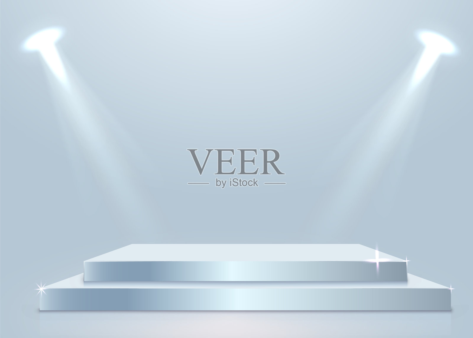 舞台领奖台与灯光，舞台领奖台场景与颁奖典礼在白色背景。插画图片素材