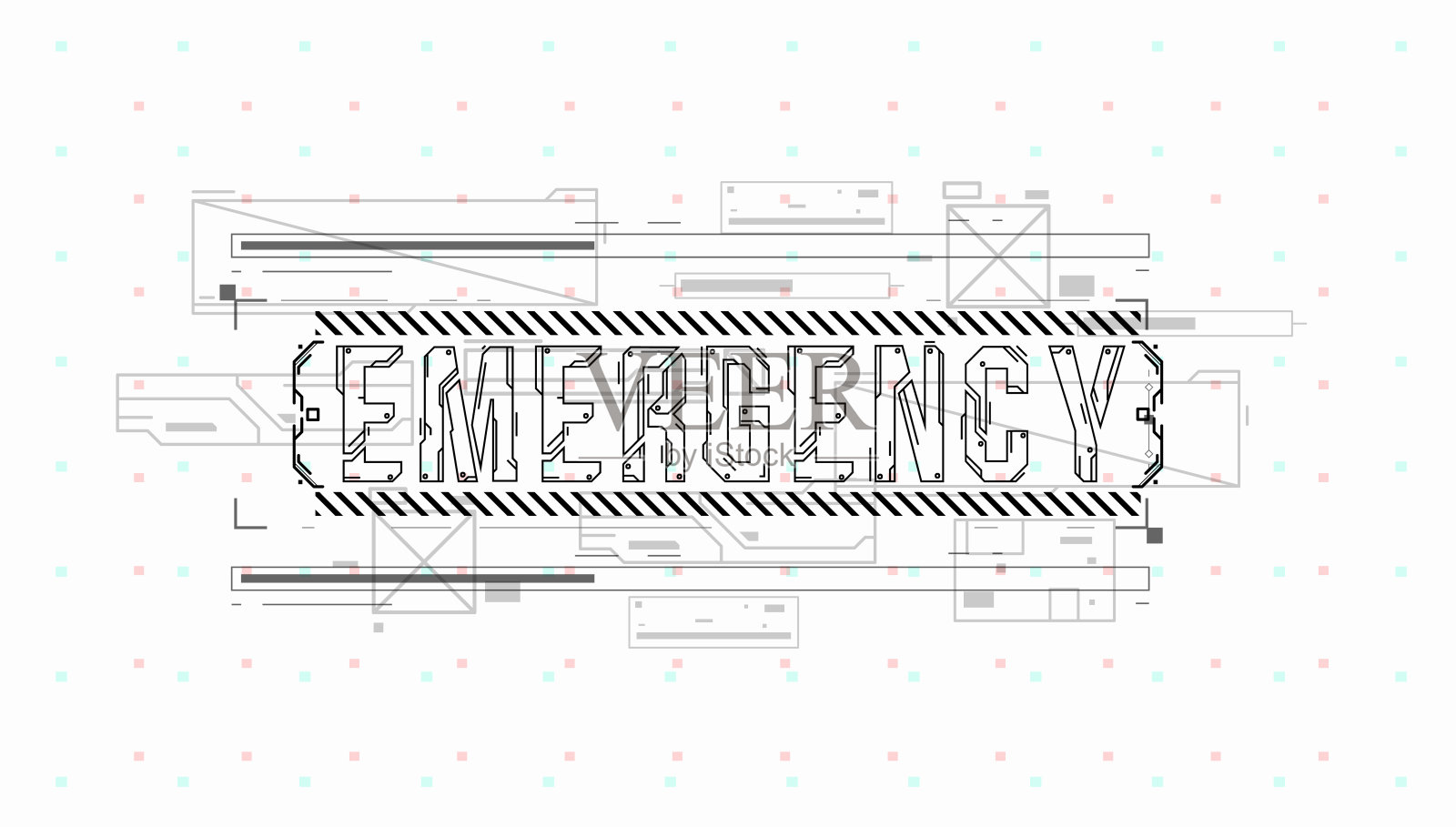 紧急情况。带有HUD元素的概念布局，用于打印和web。文字与未来的用户界面元素。插画图片素材