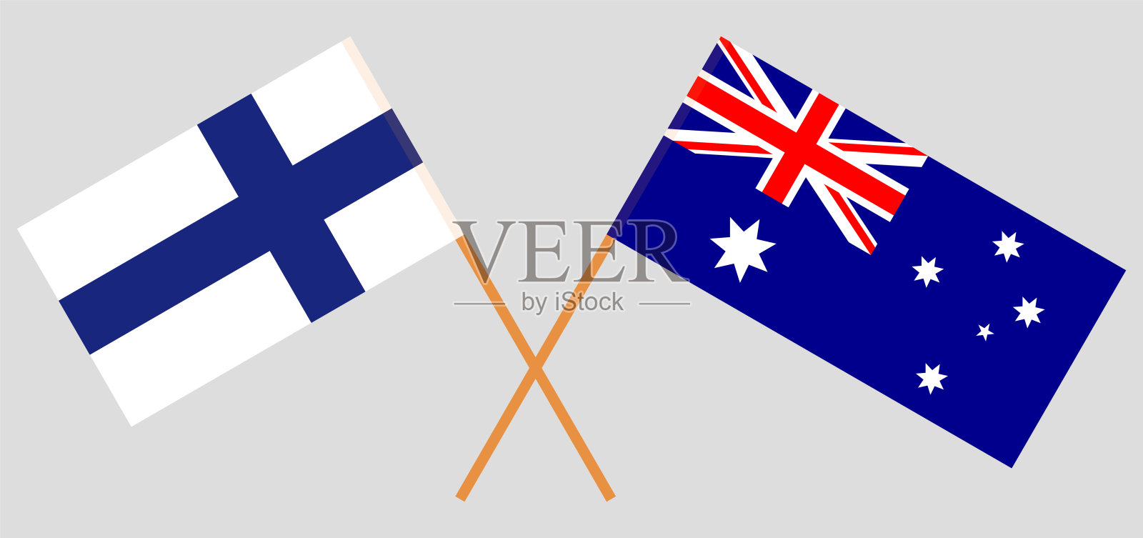 澳大利亚和芬兰。澳大利亚和芬兰国旗。官方色彩。正确的比例。向量插画图片素材