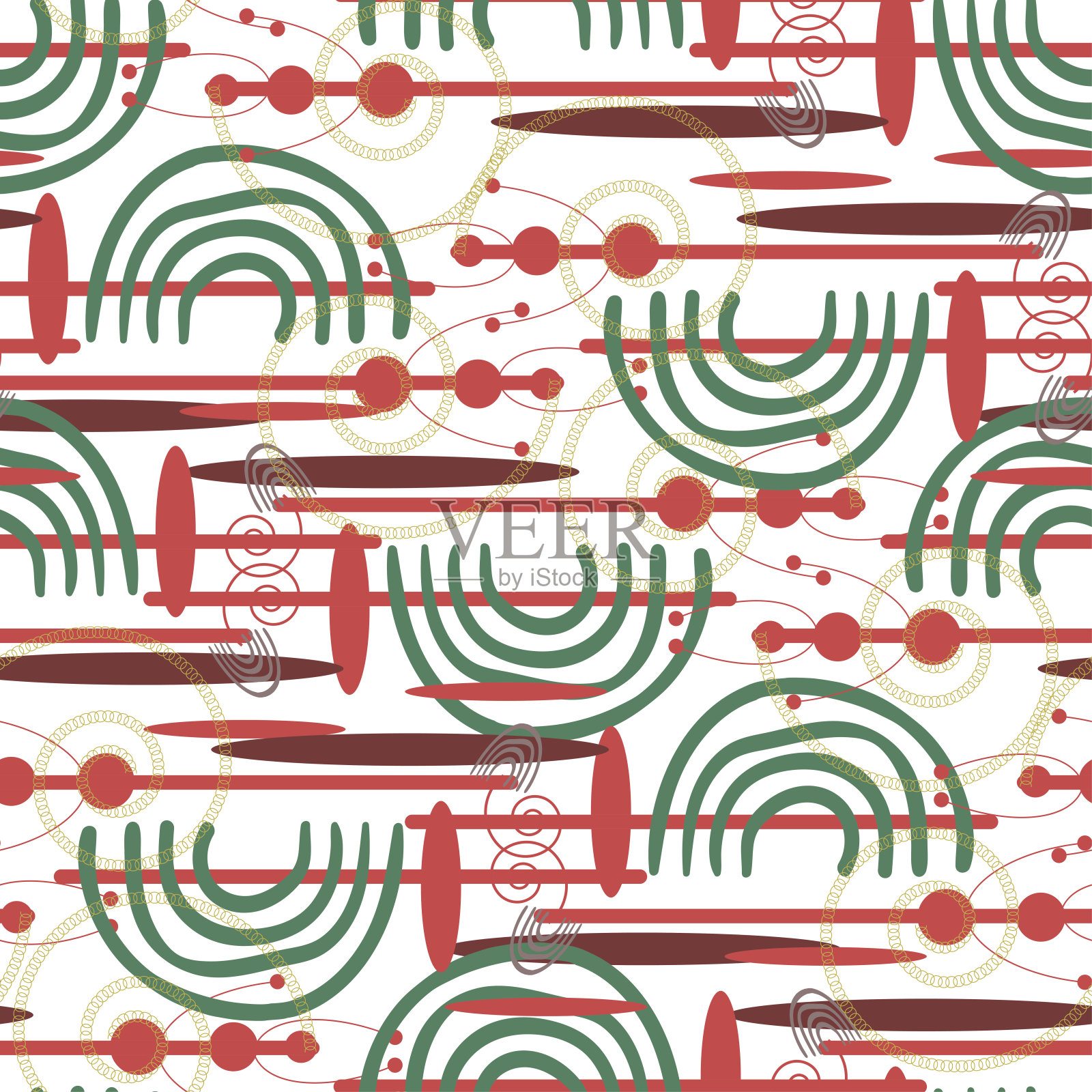 白色背景上绿色和红色的几何图形插画图片素材