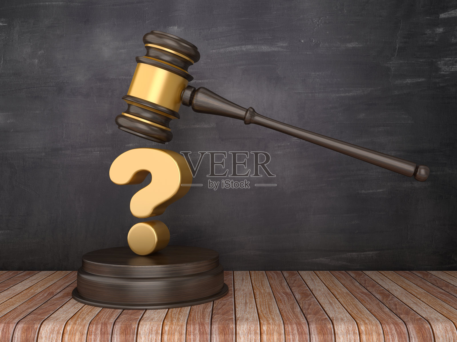 法槌问号黑板背景3D渲染照片摄影图片