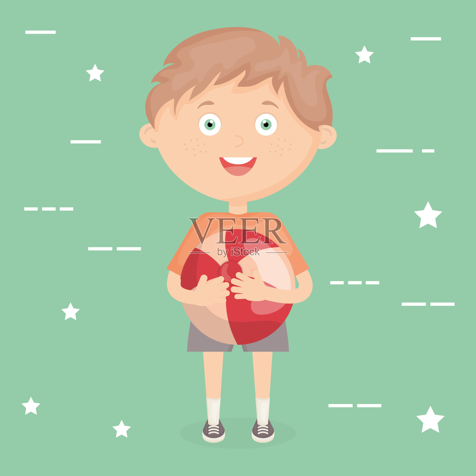 小男孩在玩气球塑料玩具插画图片素材