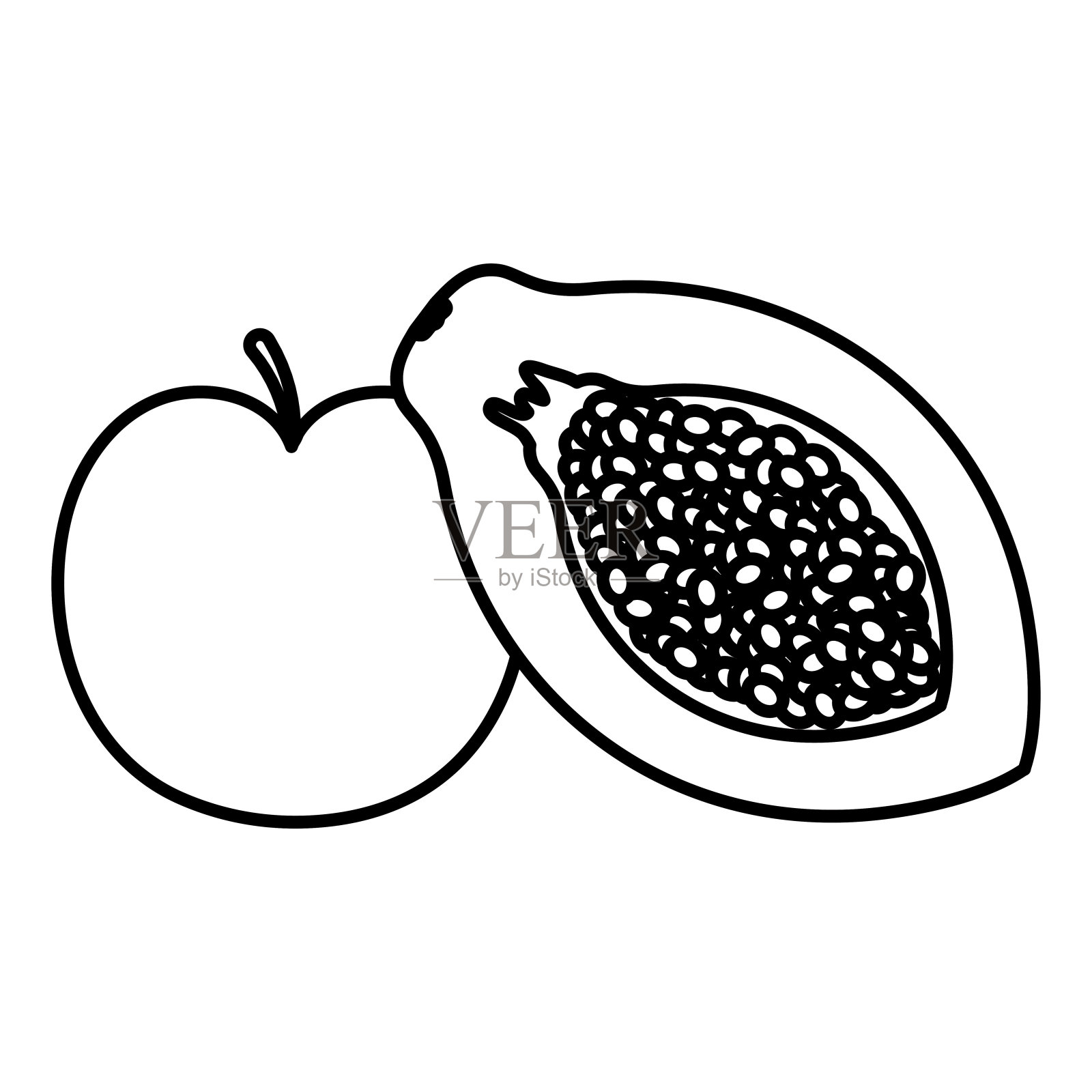 新鲜木瓜和苹果插画图片素材