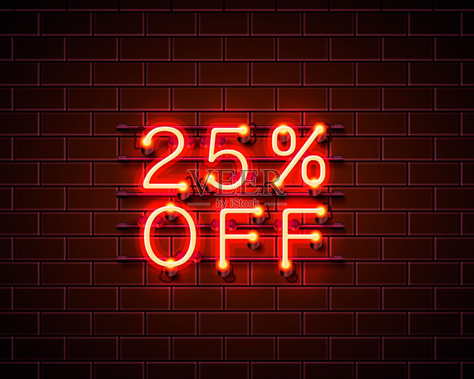 霓虹25 off文字横幅。晚上的迹象。矢量图设计元素图片