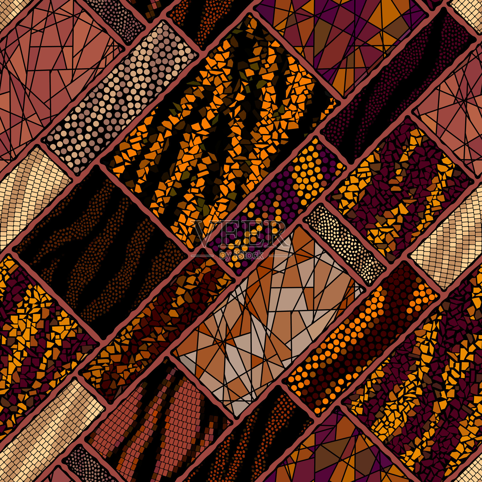 矢量马赛克艺术图案。矢量拼接图像插画图片素材