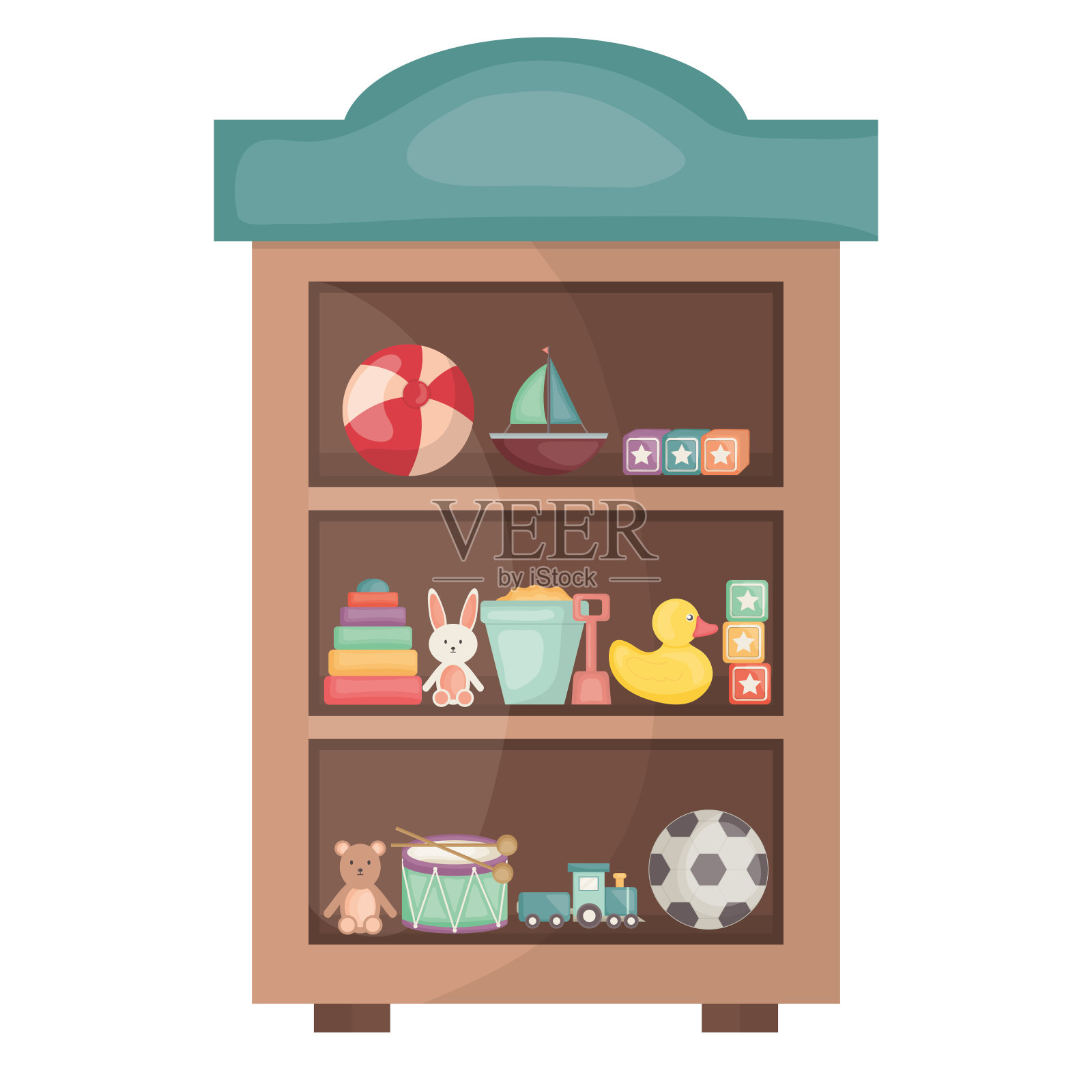 木制架子与玩具方形框架和生日元素矢量插图插画图片素材