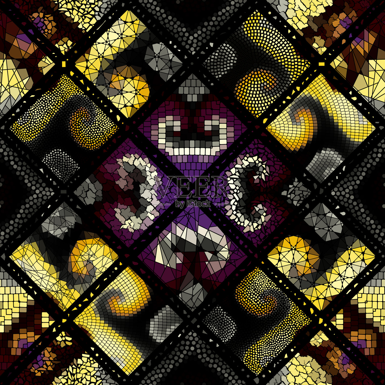 矢量马赛克艺术图案。矢量拼接图像插画图片素材