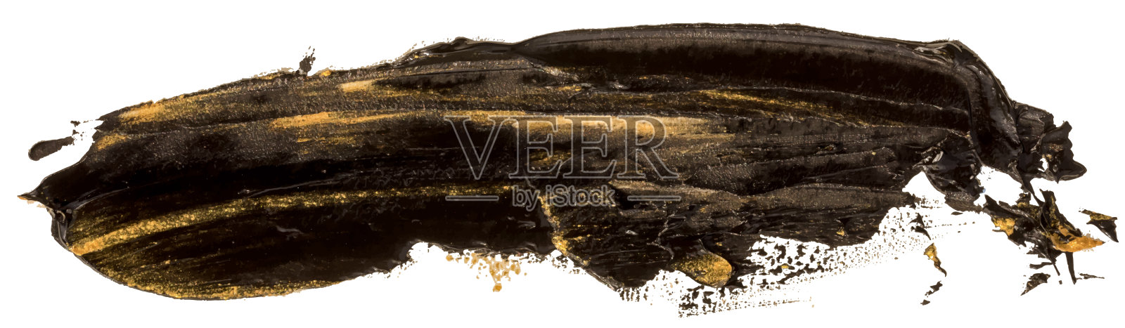 黑色和金色的油纹理油漆染色长笔触，手绘，孤立在白色背景。EPS10矢量插图。插画图片素材