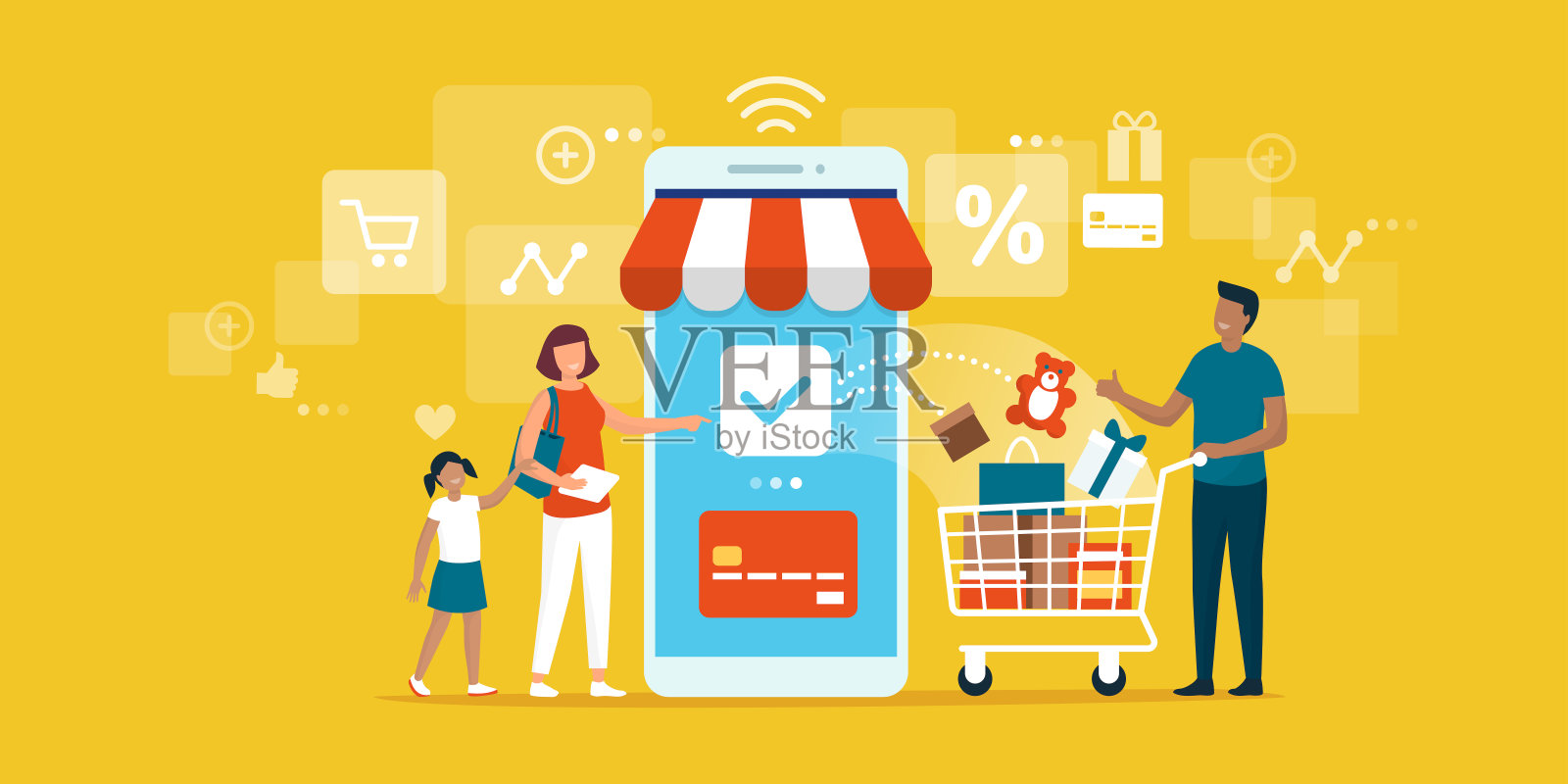 快乐的一家人在线购买食品插画图片素材