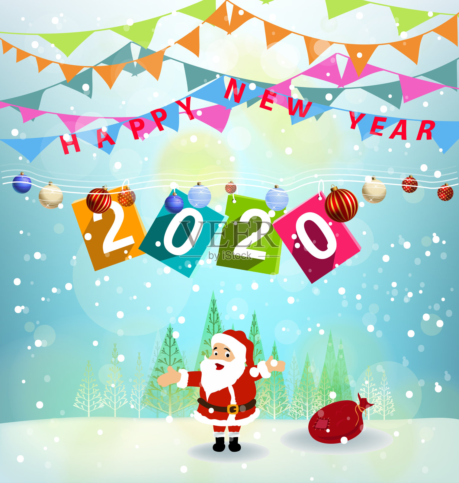 2020年新年快乐。鼠年插画图片素材