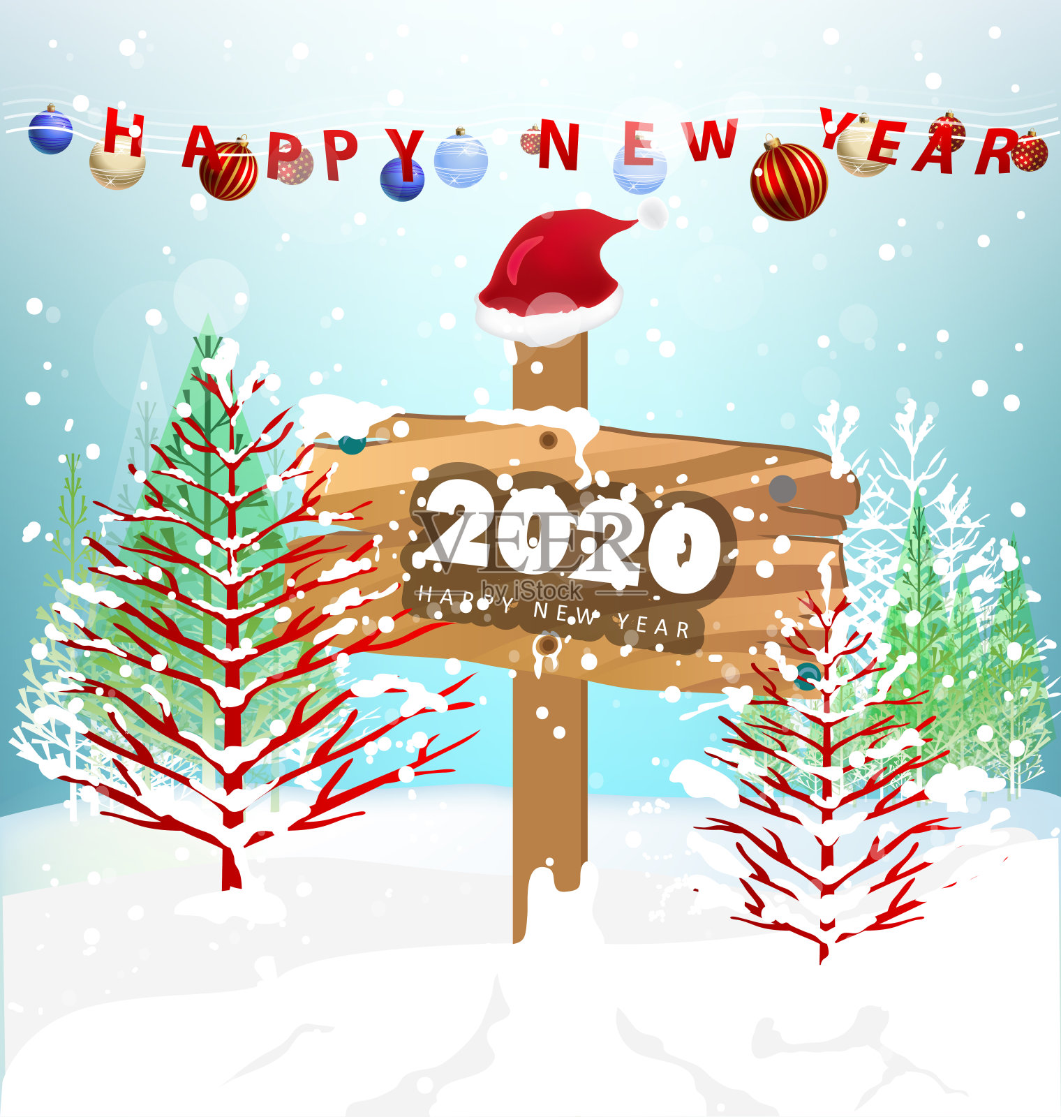 2020年新年快乐。鼠年插画图片素材