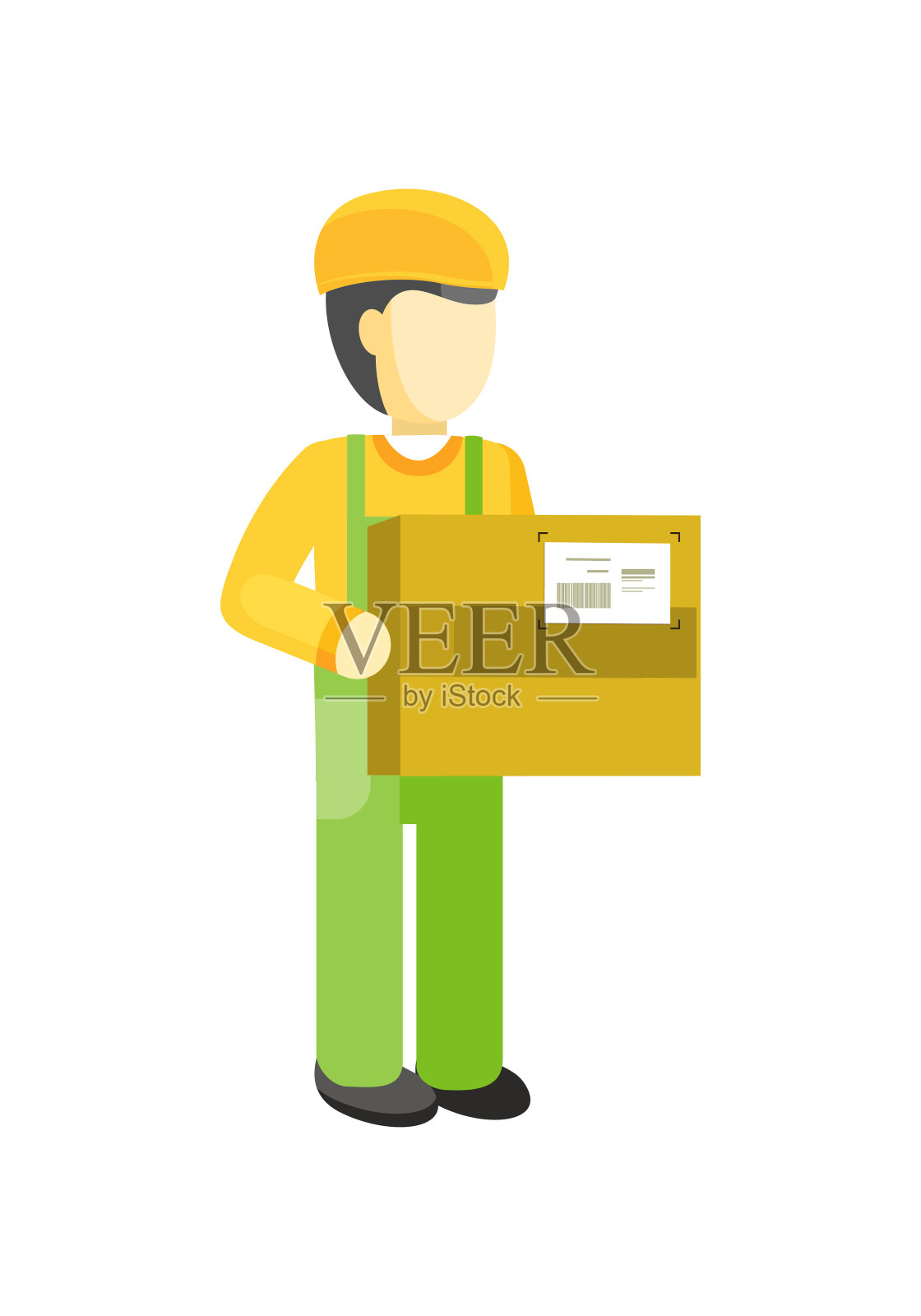 搬运工手里拿着一个包裹。插画图片素材