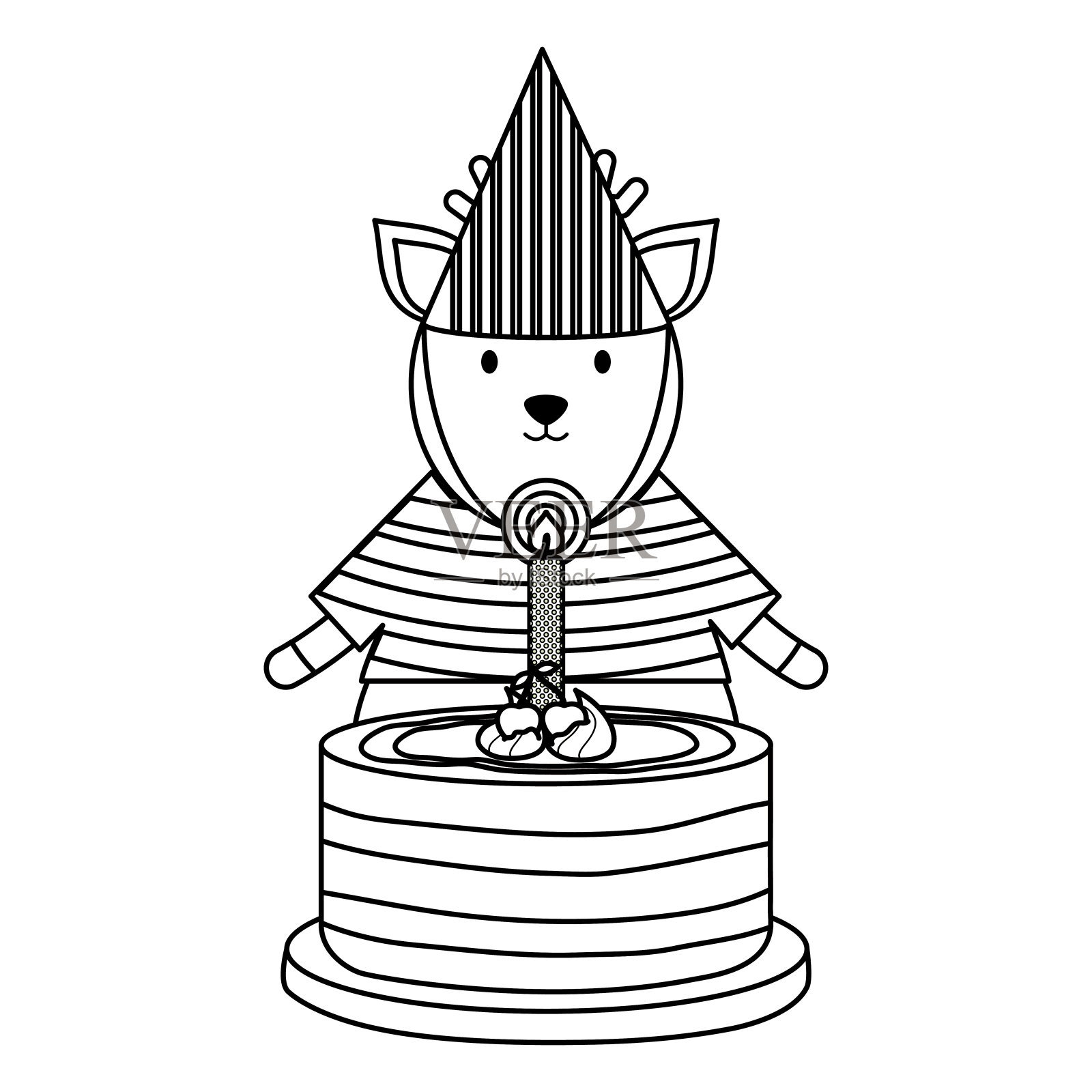 可爱的驯鹿和甜甜的蛋糕在派对庆祝插画图片素材