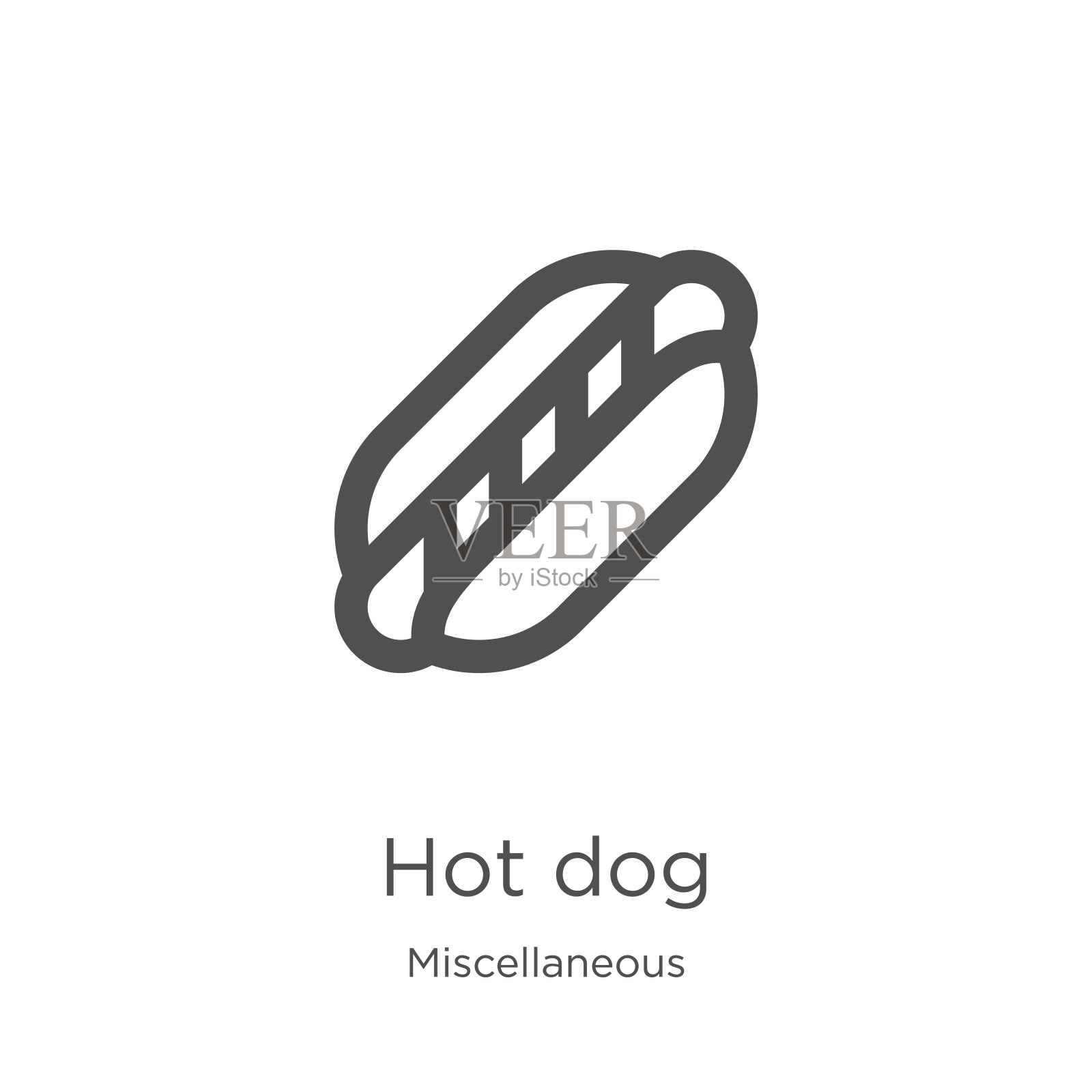 热狗图标矢量从杂项收集。细线热狗轮廓图标矢量插图。轮廓，细线热狗图标用于网站设计和手机，应用程序开发图标素材