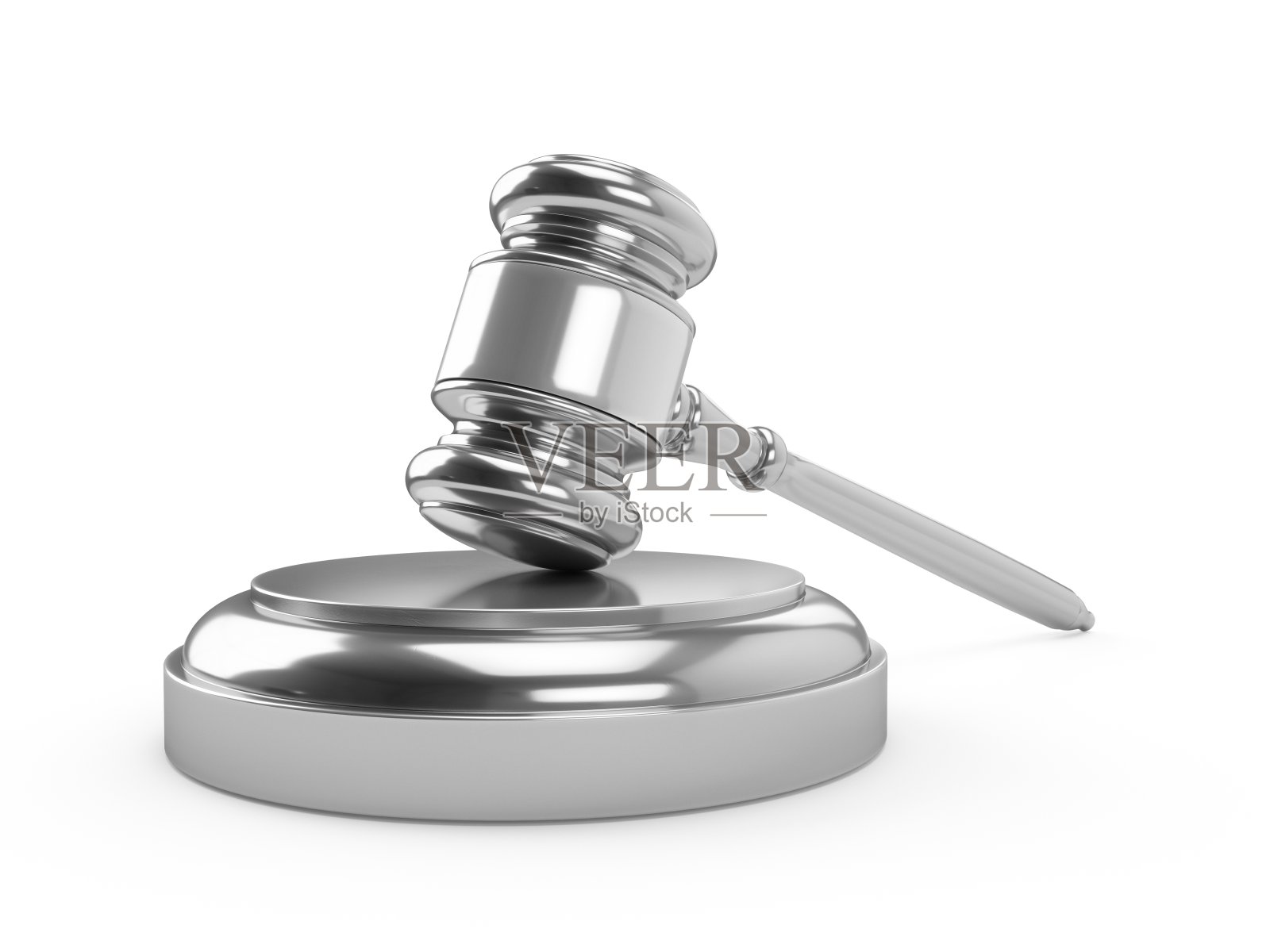 3D渲染：银色法槌，法官锤照片摄影图片