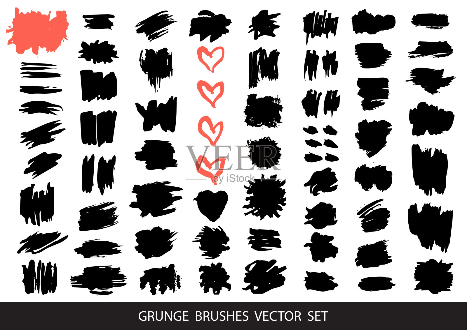 套黑漆，墨笔画，毛笔，线条。肮脏的艺术设计元素，盒子，框架的文本。矢量插图。插画图片素材