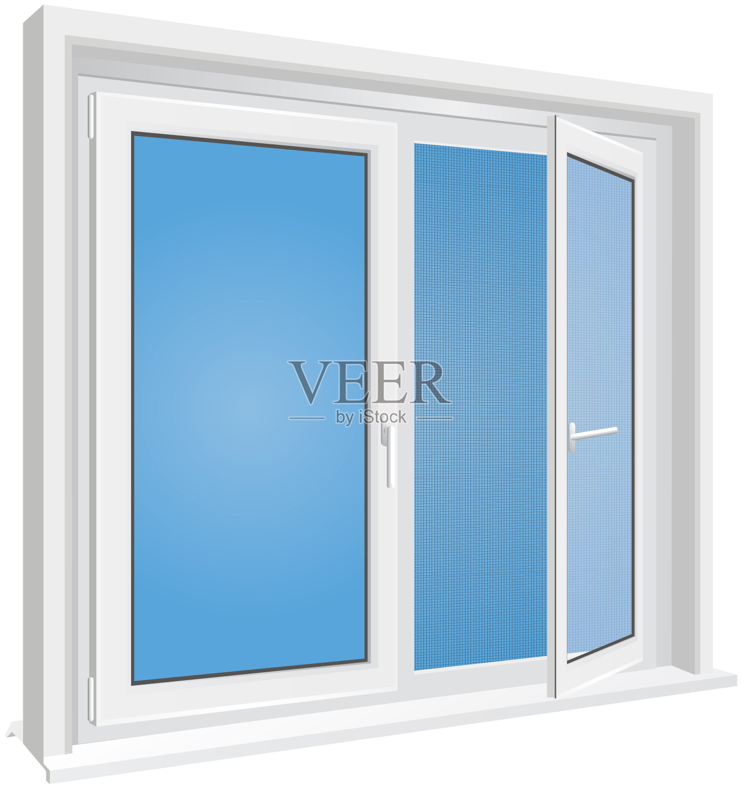 有防蚊屏风的窗户都在白色的背景上插画图片素材