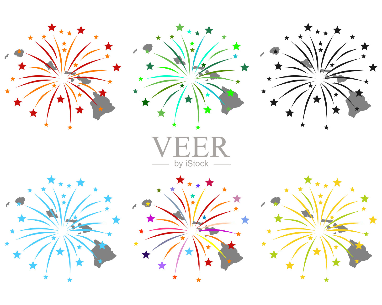 带烟花的夏威夷地图插画图片素材