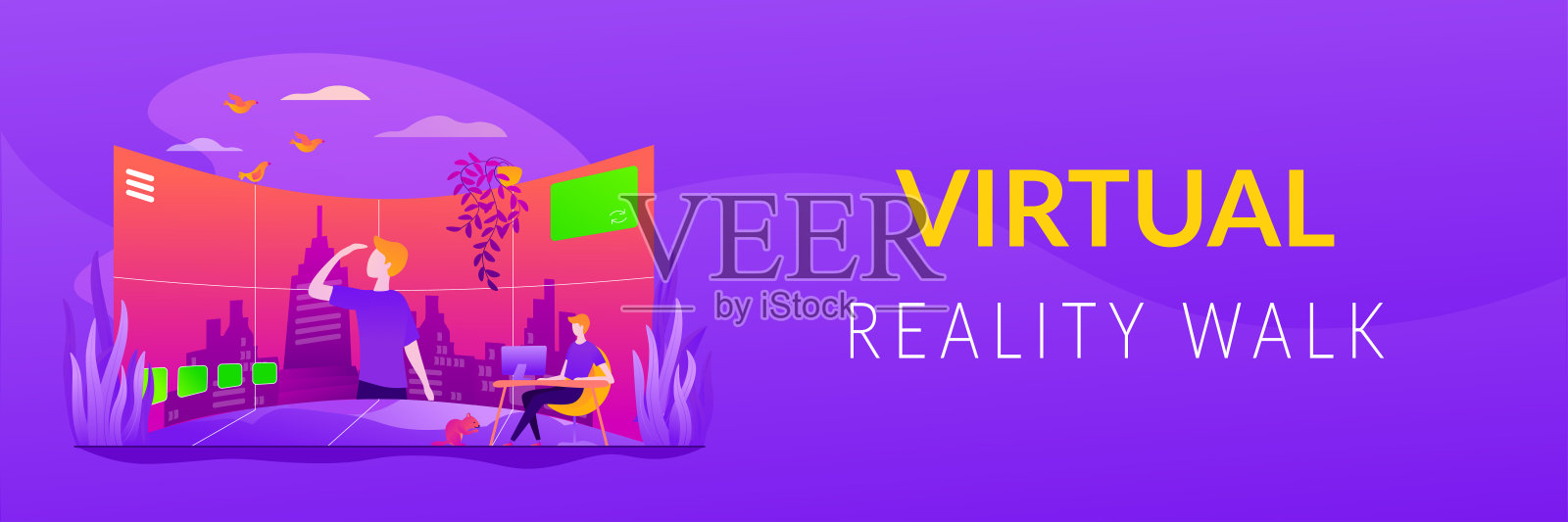 虚拟旅游矢量网络旗帜概念。插画图片素材