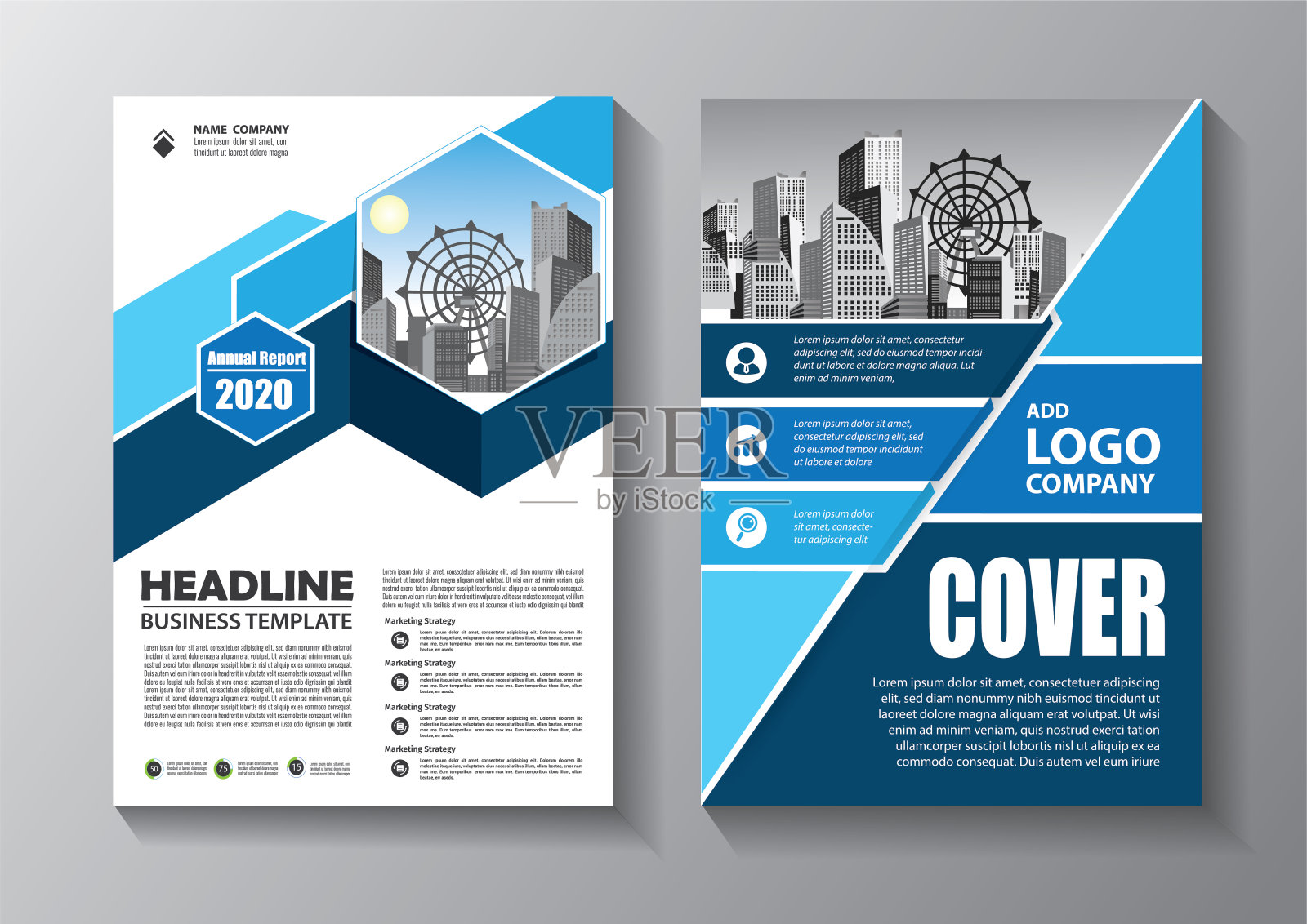 业务抽象向量模板。宣传册设计，封面现代布局，年度报告，海报，传单在A4彩色三角形，几何形状的技术，科学，市场与光背景插画图片素材