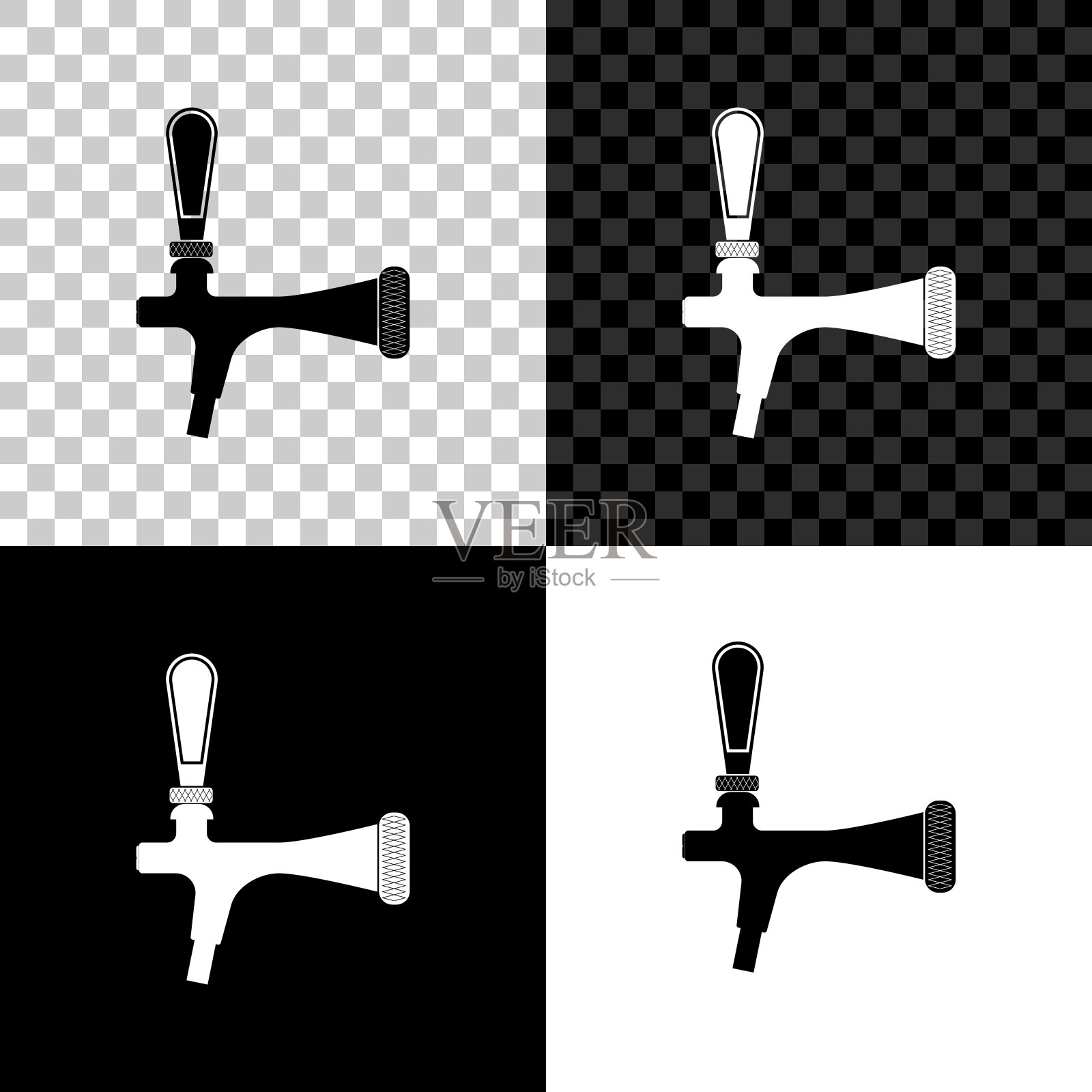 啤酒龙头图标孤立在黑色，白色和透明的背景。矢量图插画图片素材