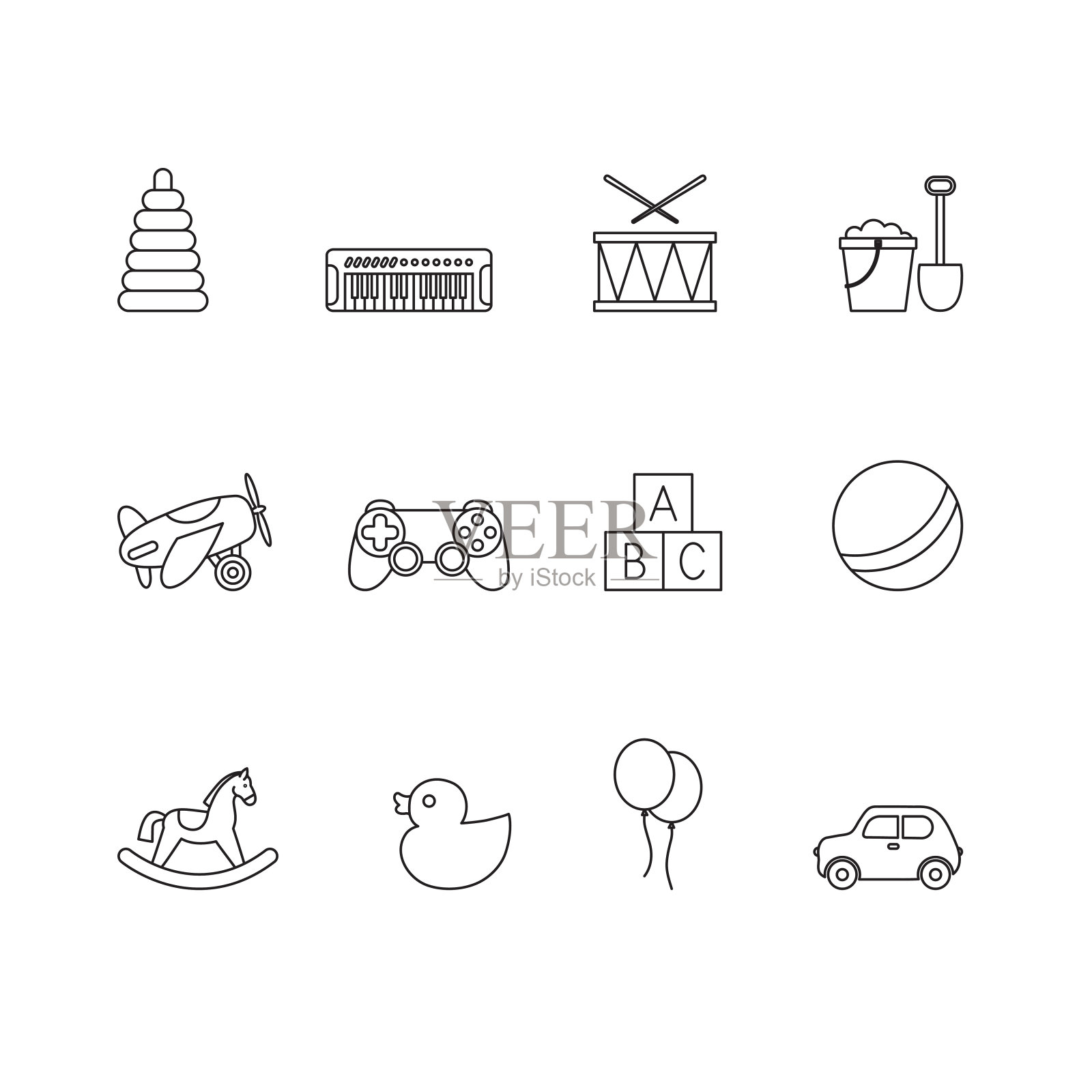 矢量玩具图标集。线条样式图标集。图标素材