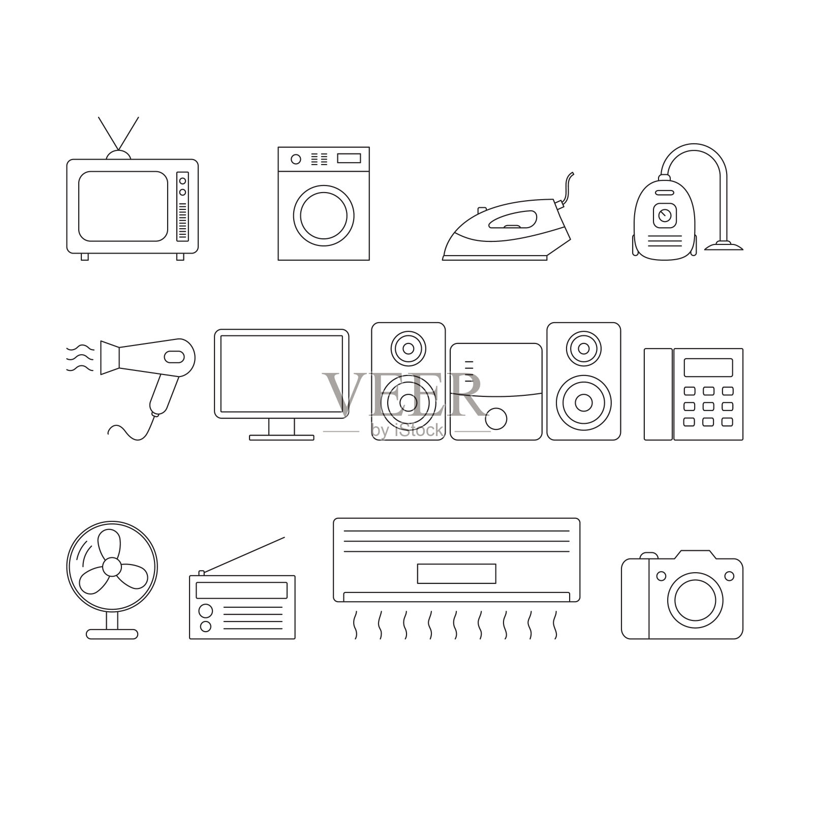 家用电器的矢量图标集。线条样式图标集。图标素材