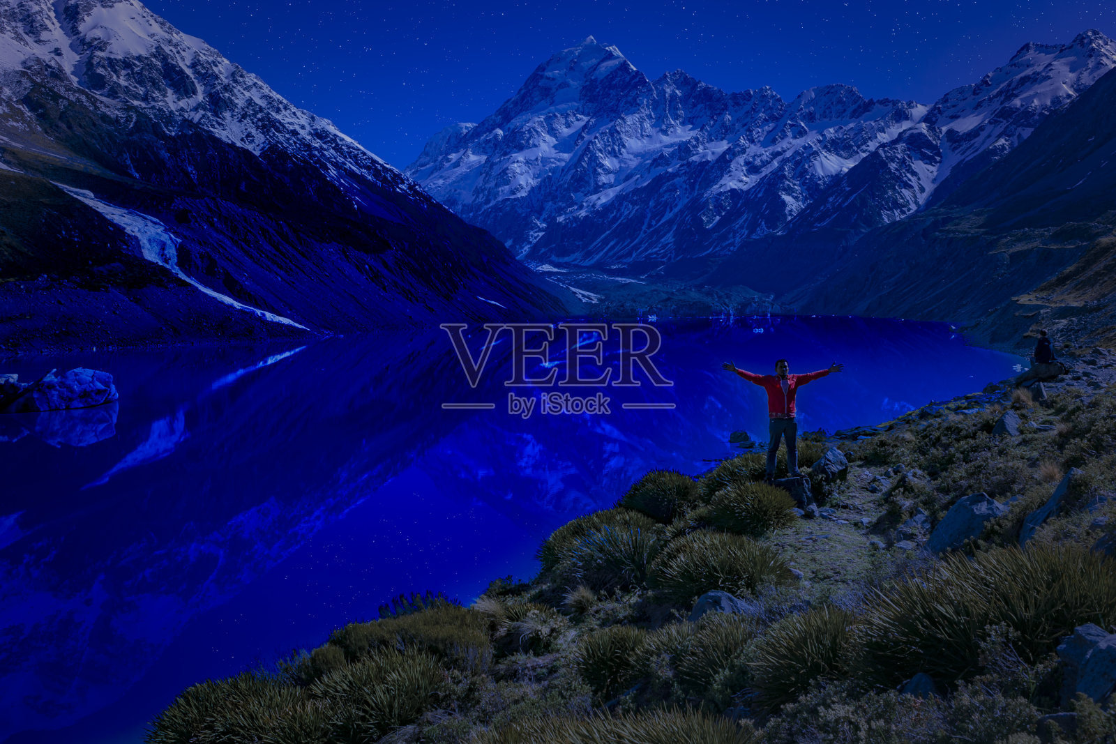 新西兰库克山：蓝天星夜下的放松时刻照片摄影图片