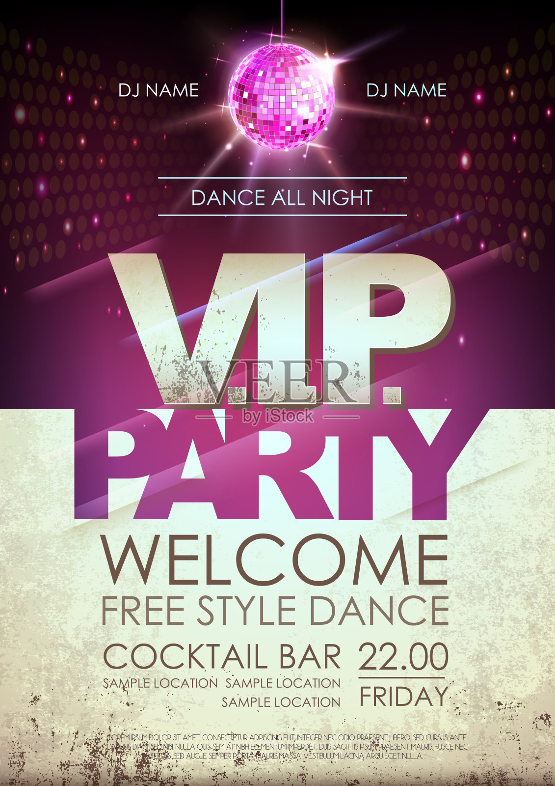 迪斯科球背景。开放空间背景上的迪斯科贵宾派对海报设计模板素材