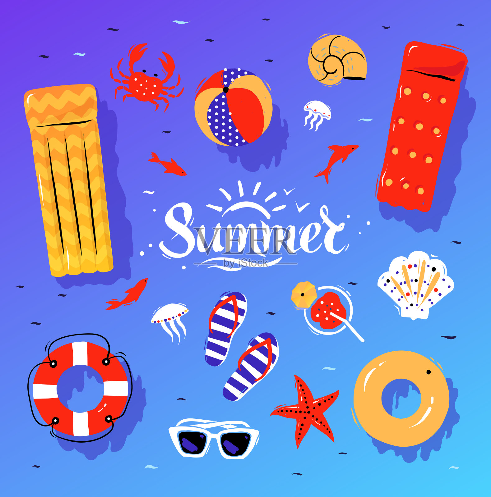 夏季俯视图插图设置与夏季插画图片素材