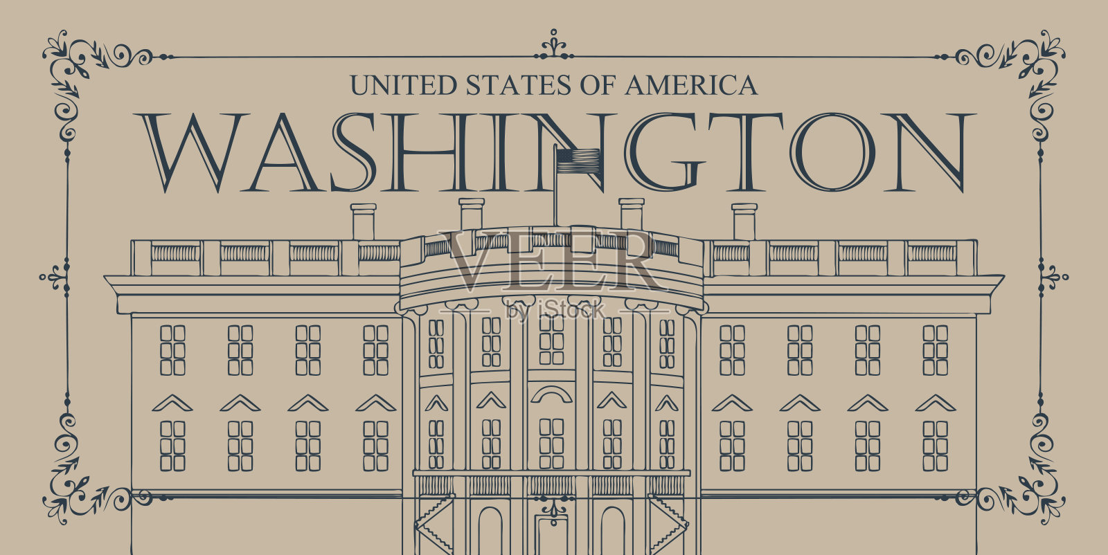 华盛顿特区白宫的插图插画图片素材