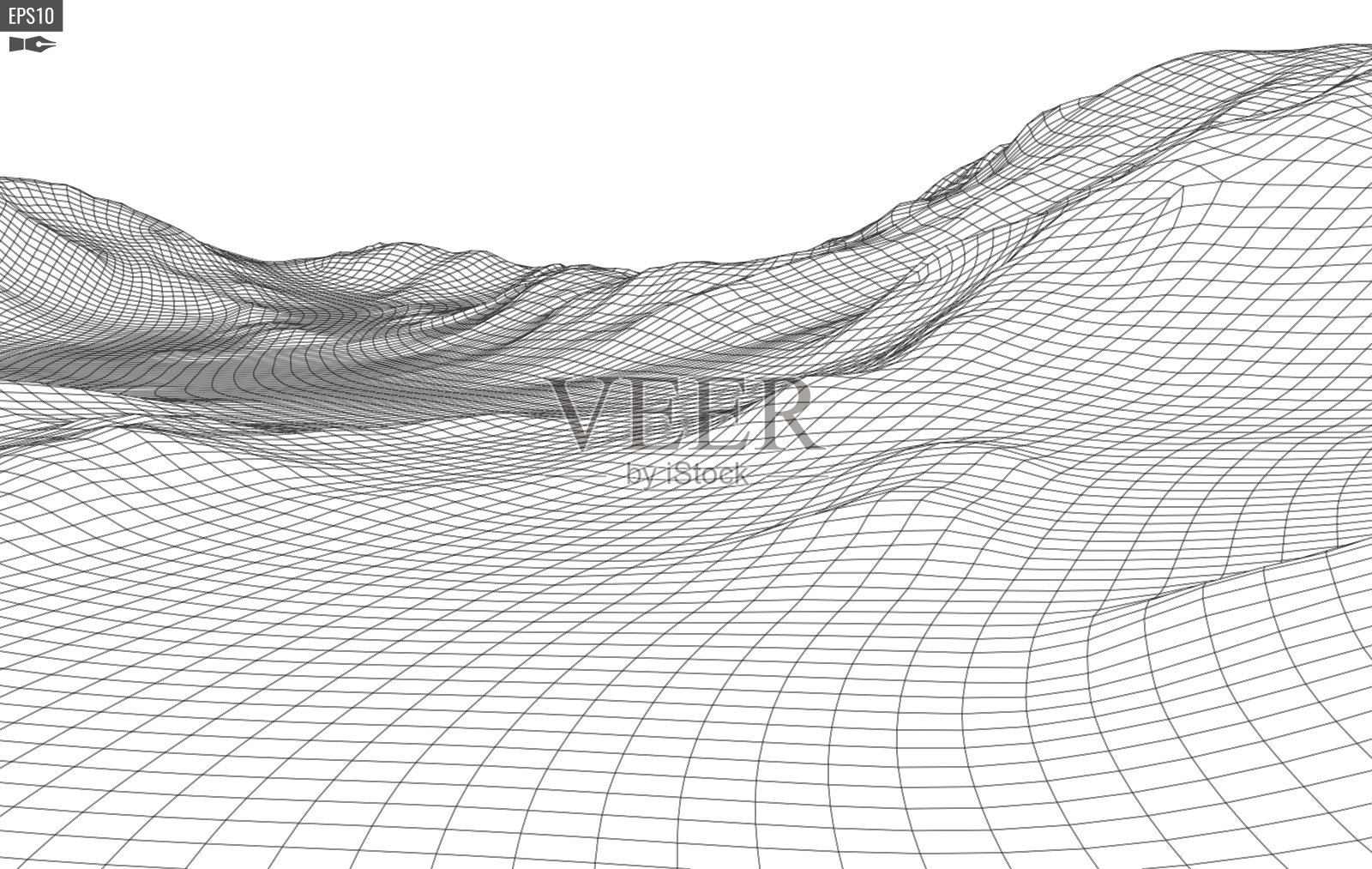 抽象矢量景观背景。网络空间网格。3 d技术说明。插画图片素材