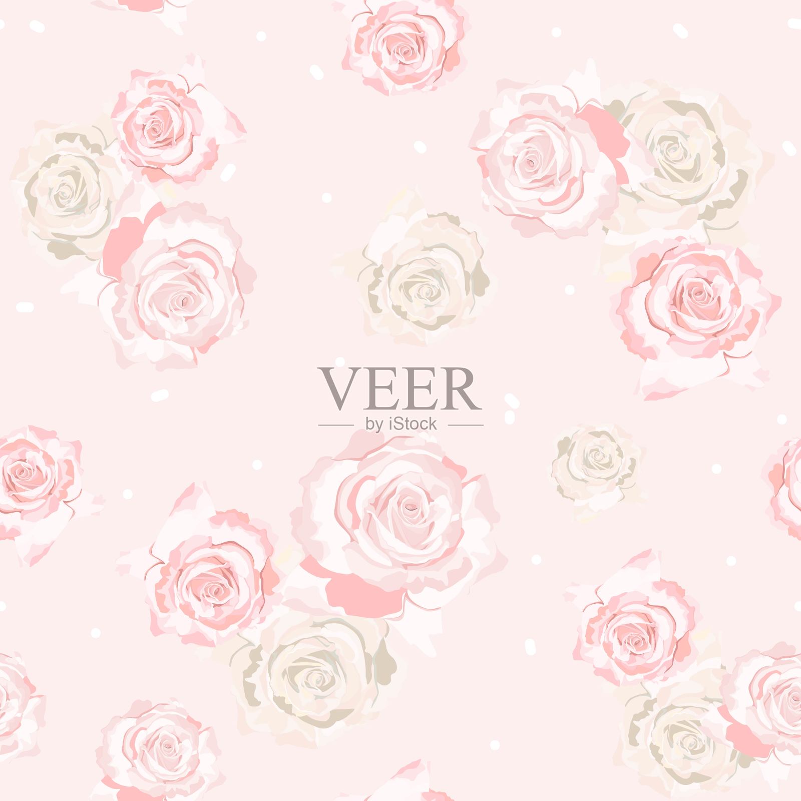 精致的玫瑰花朵。水彩花式无缝图案。插画图片素材