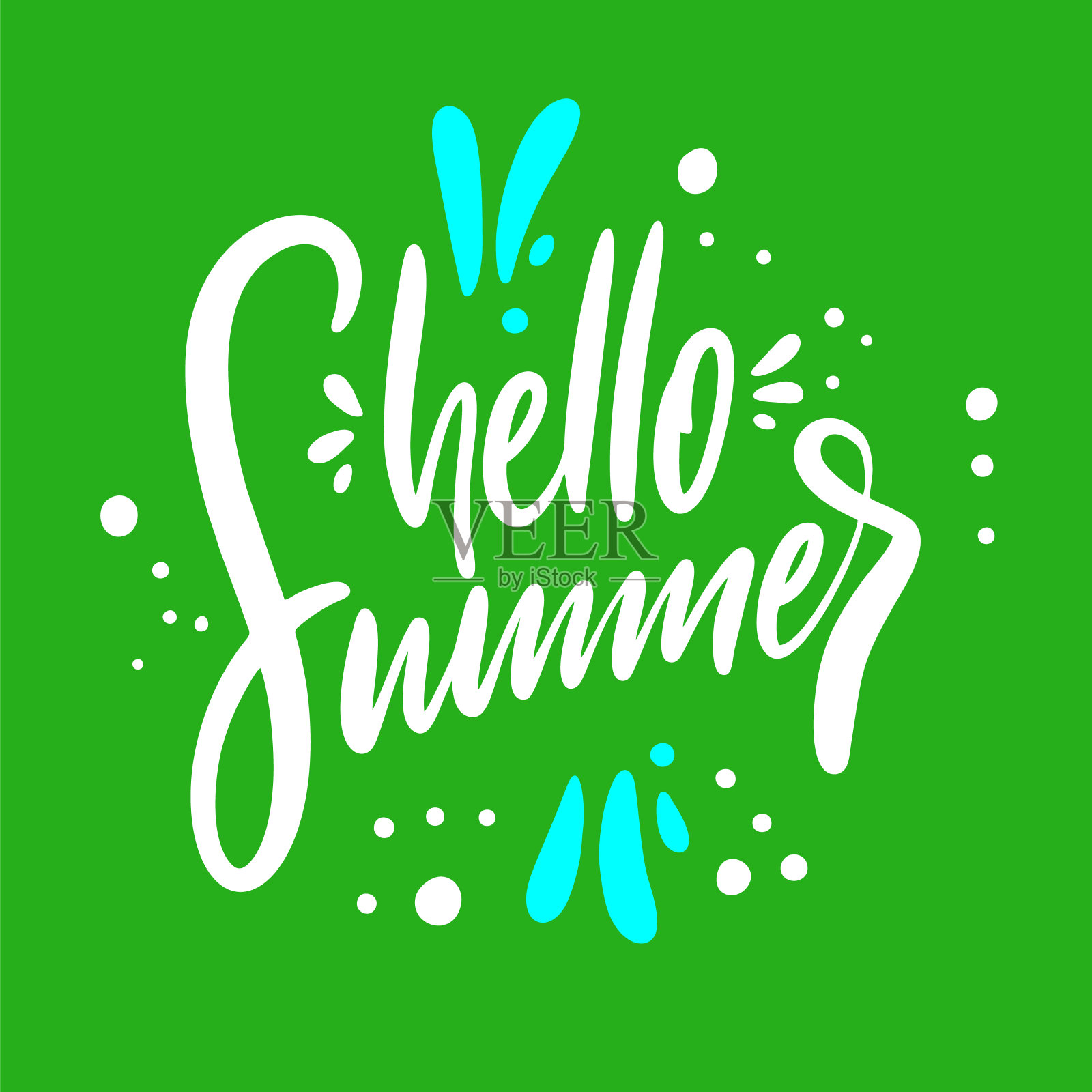 你好夏天手绘矢量字母。隔离在绿色背景上。插画图片素材
