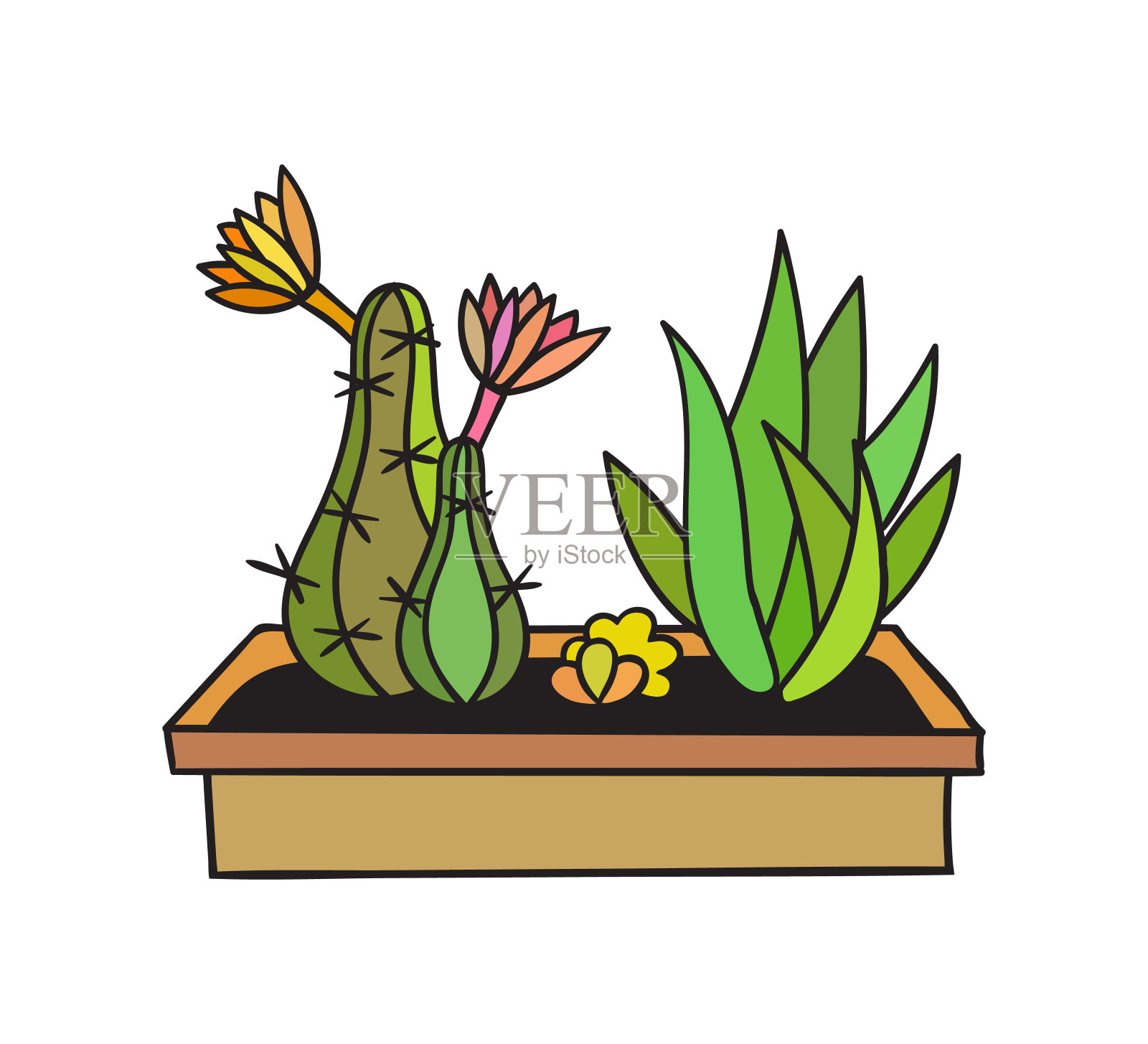 黑色轮廓仙人掌。矢量插图。插画图片素材