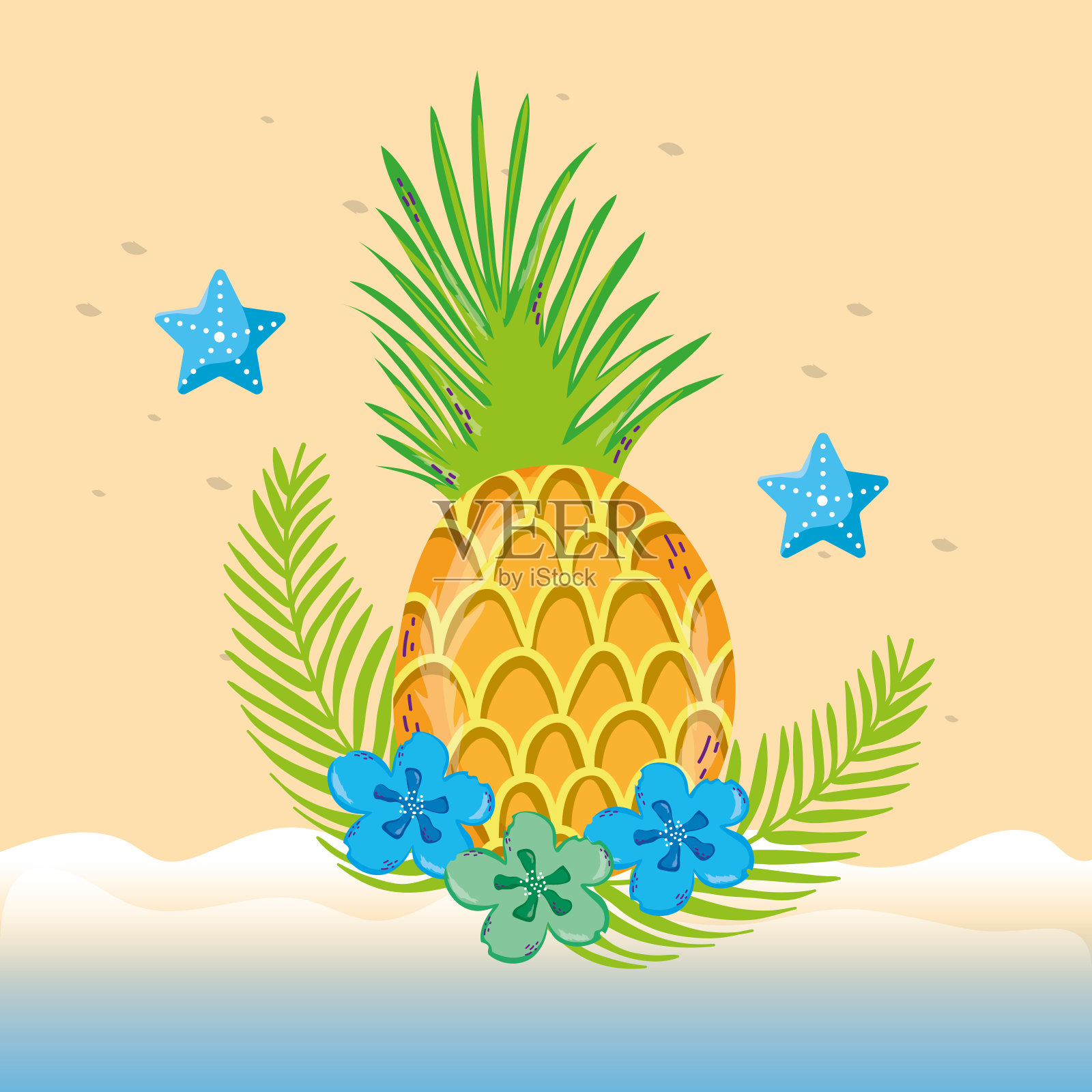 热带海滩风景主题卡通插画图片素材