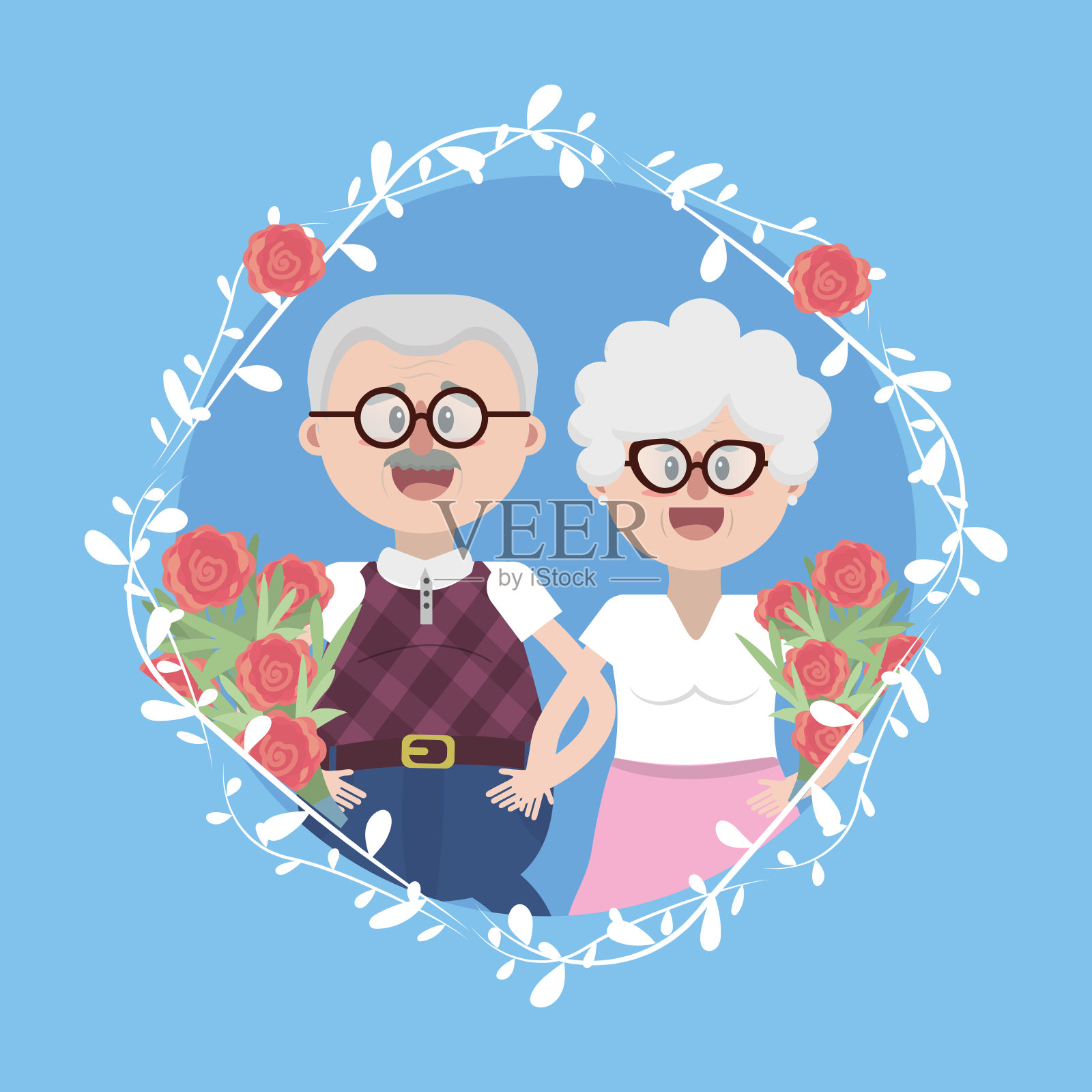 祖父母，可爱的一对插画图片素材