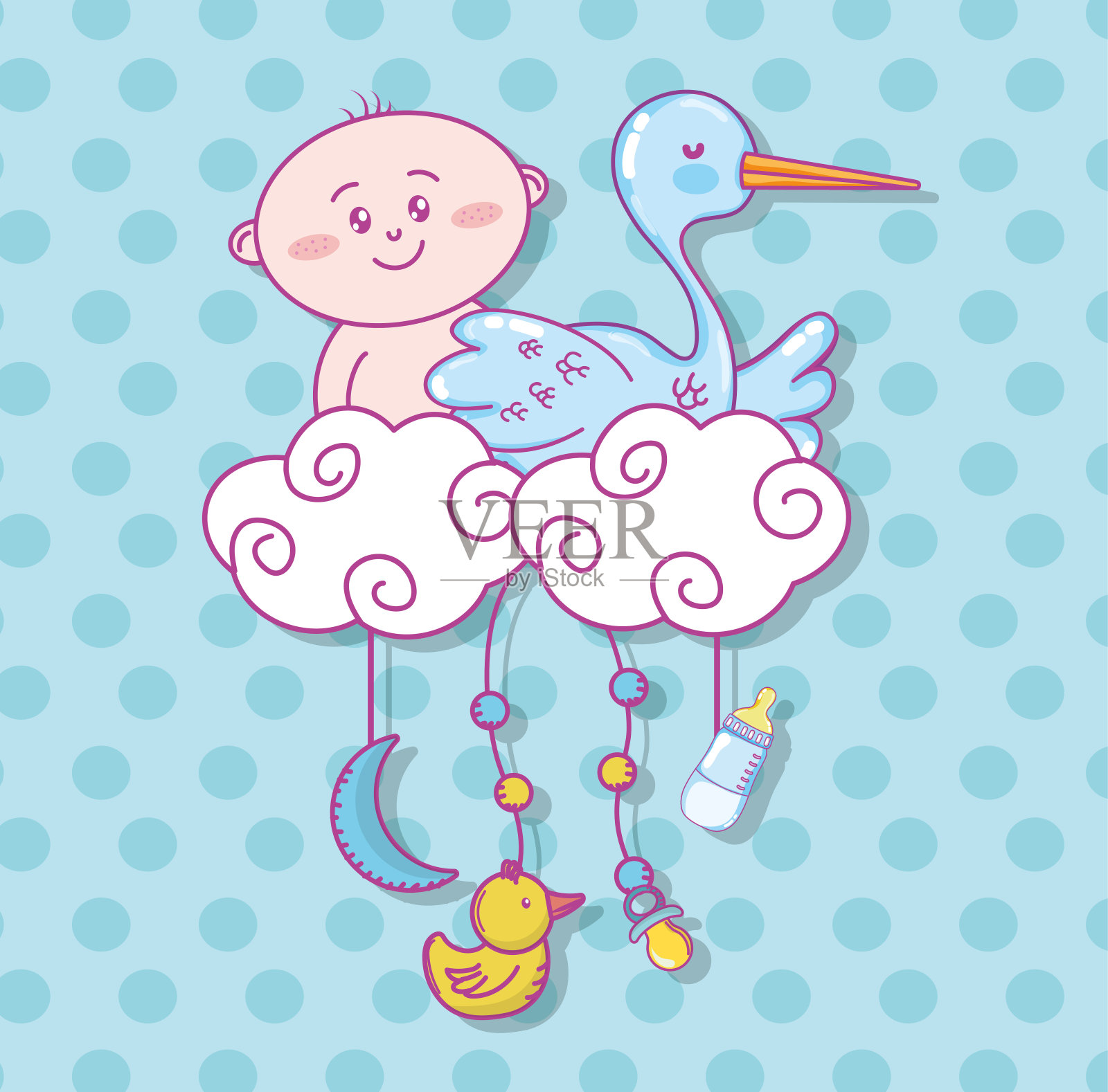 婴儿洗澡的漫画插画图片素材