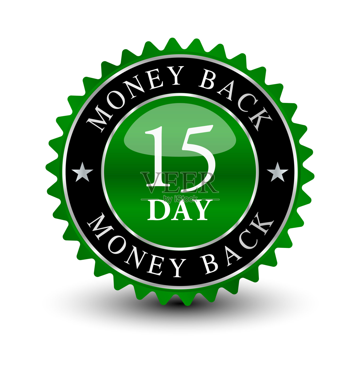 绿色强大，徽章印章可靠，15天退款保证徽章。设计元素图片