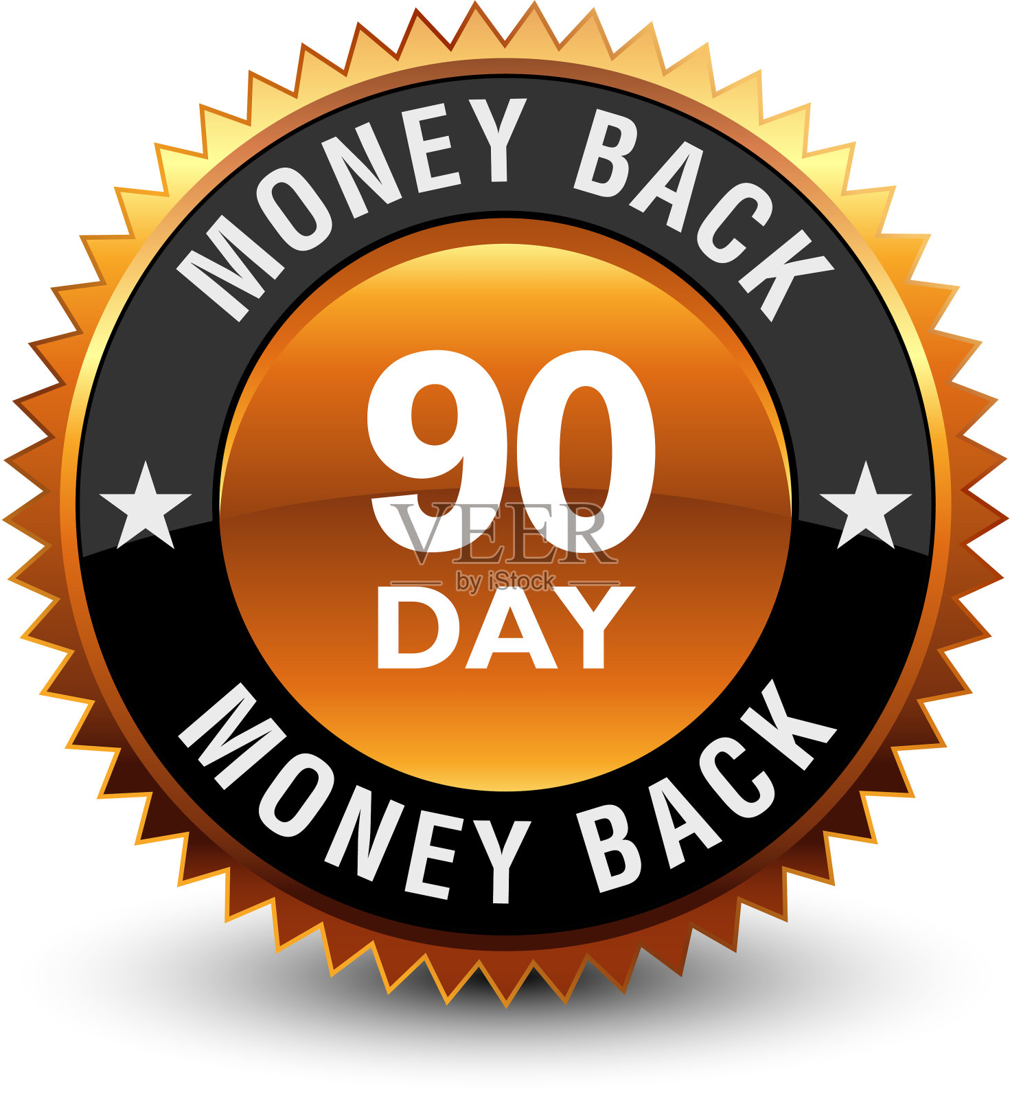 沉重，强大，奖章，标签，图标，印章，签名，90天退款保证徽章孤立在白色背景。插画图片素材