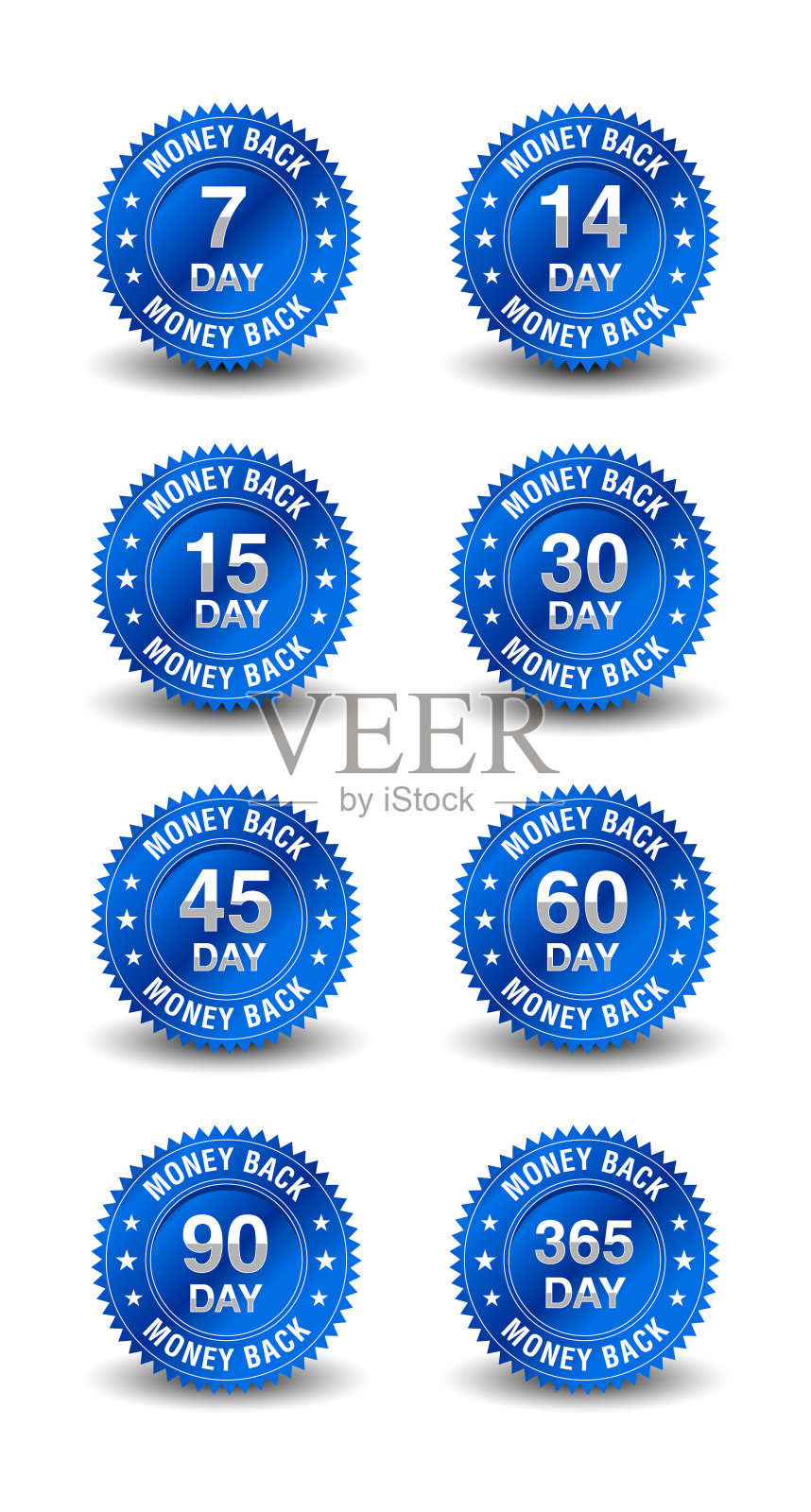 可靠强大的退款保证徽章设置。插画图片素材