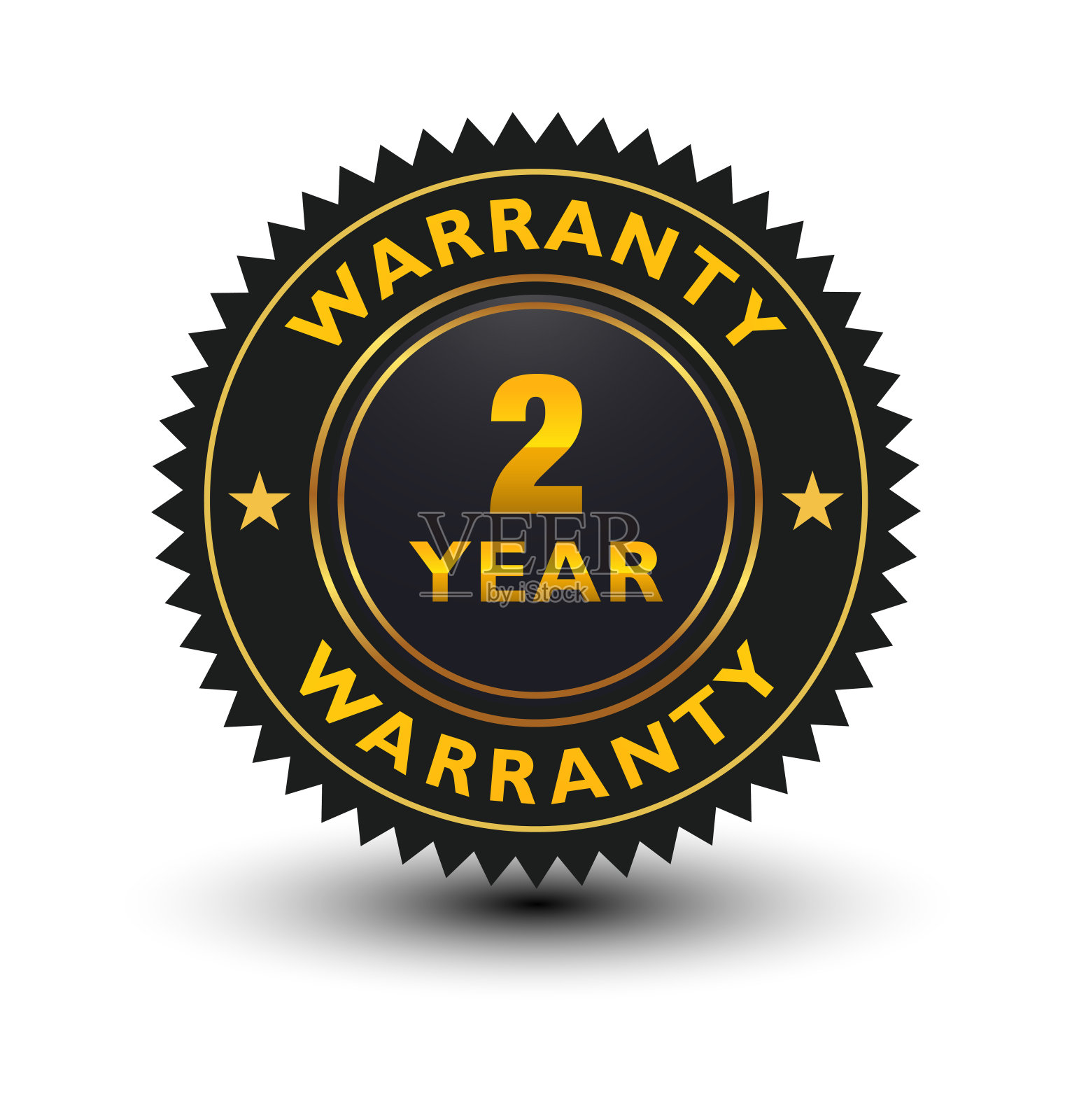 豪华黑色与金色线2年保修徽章，标志，标签，印章，邮票孤立在白色背景。设计元素图片
