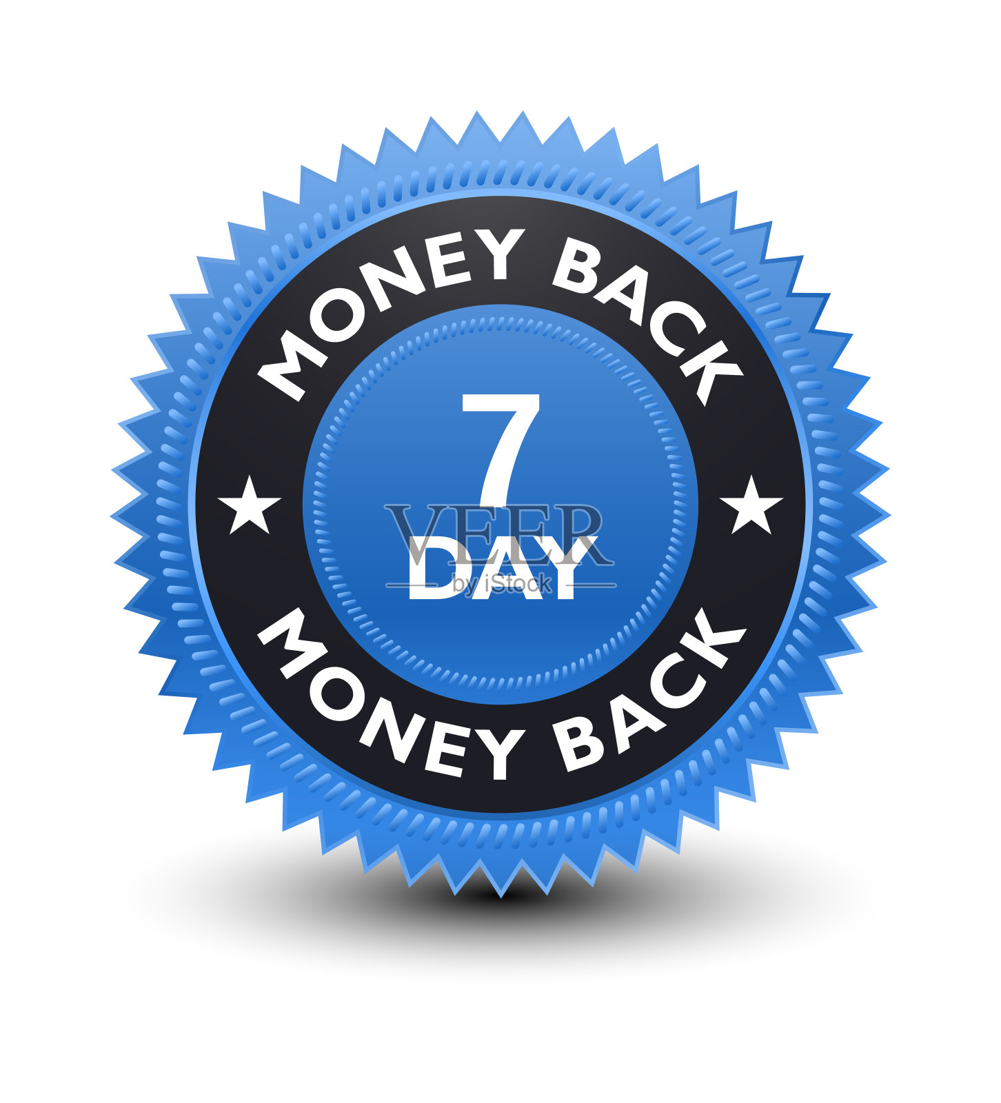 简单但优秀强大的高质量蓝色7天退款保证横幅，贴纸，标签，图标，邮票，标签，标志，徽章孤立在白色背景。设计元素图片