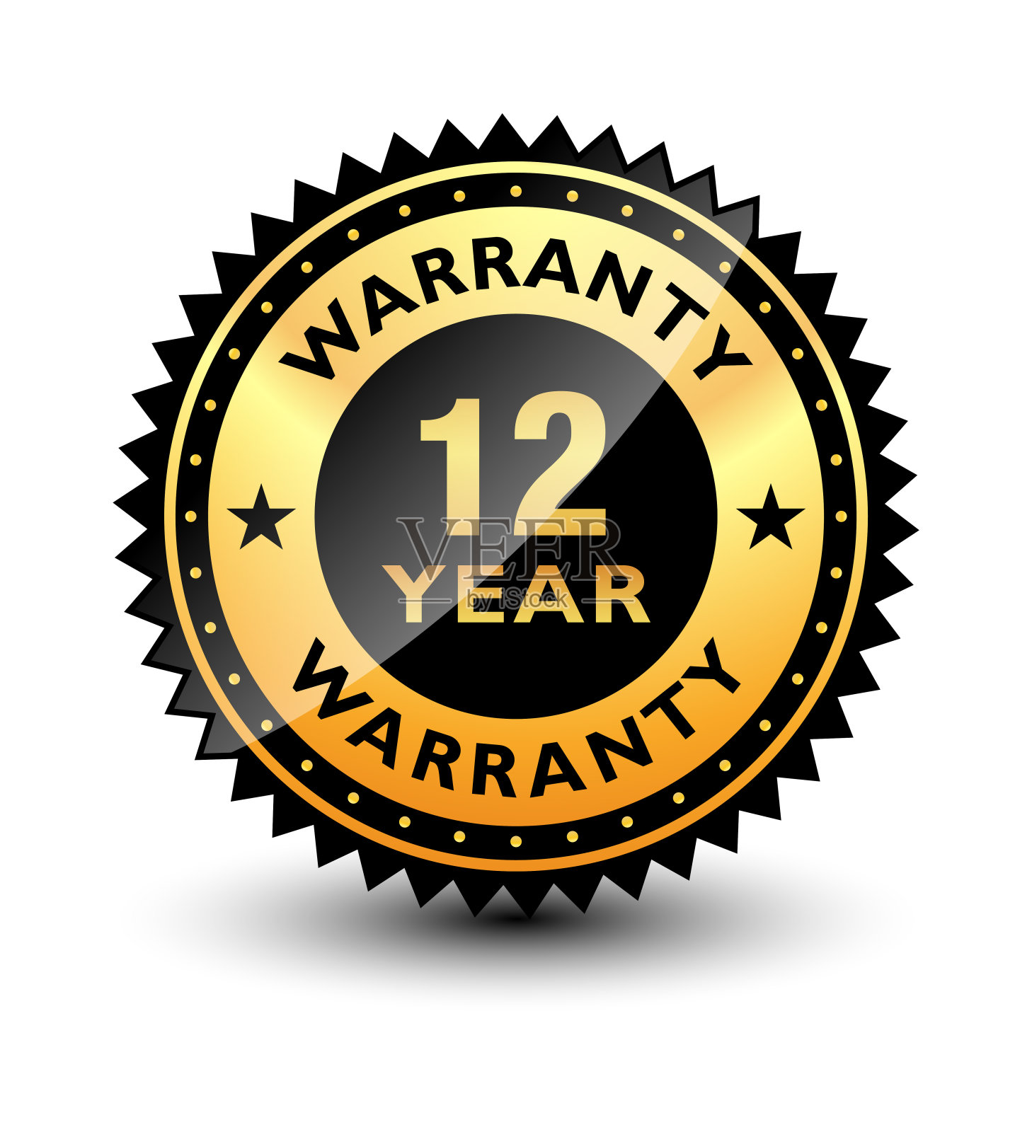 强大的12年保修徽章，印章，签字，盖章，标签。孤立在白色背景上。设计元素图片