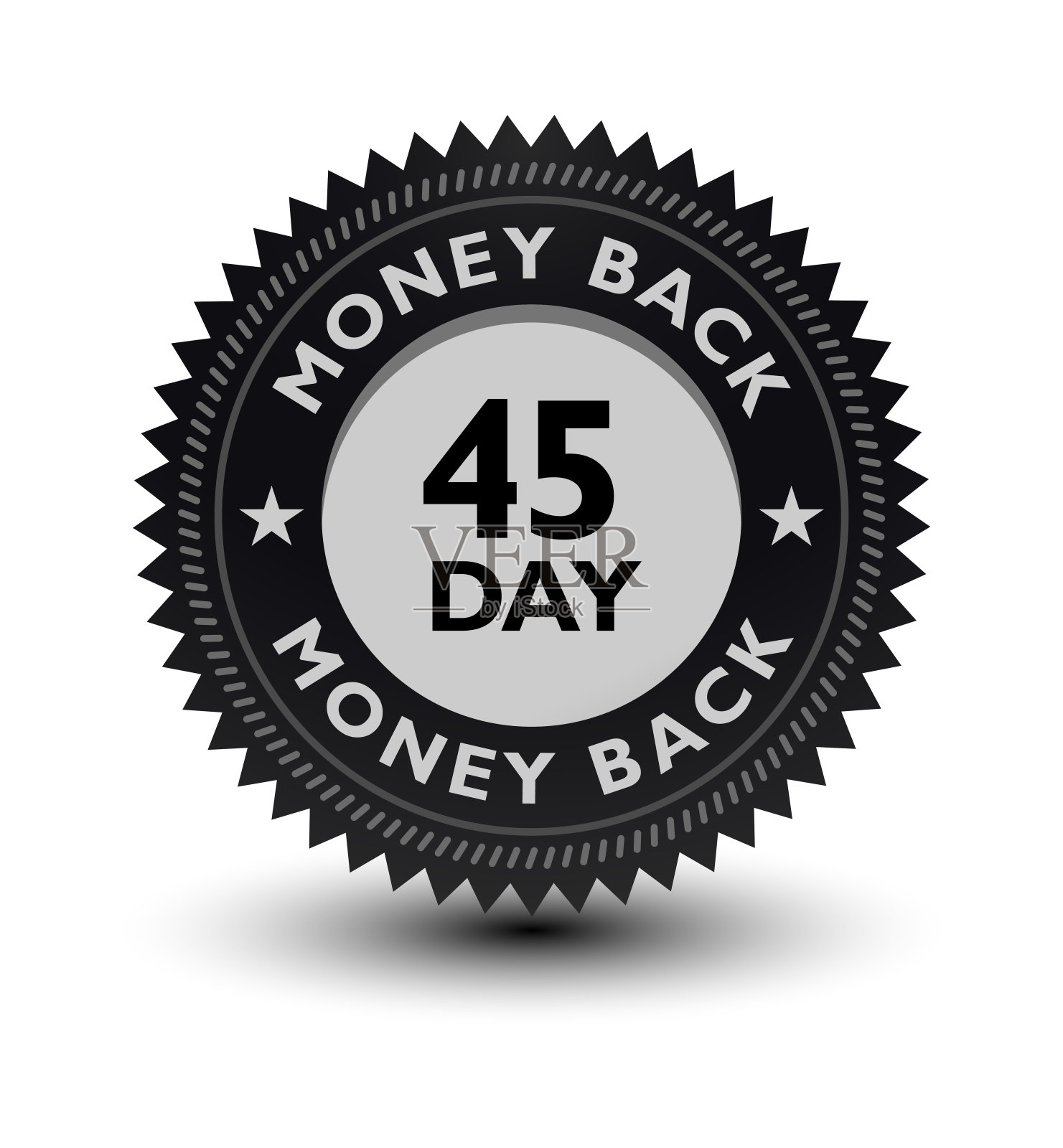 银色/灰度颜色45天退款保证横幅，贴纸，标签，图标，邮票，标签，标志，徽章孤立在白色背景。设计元素图片